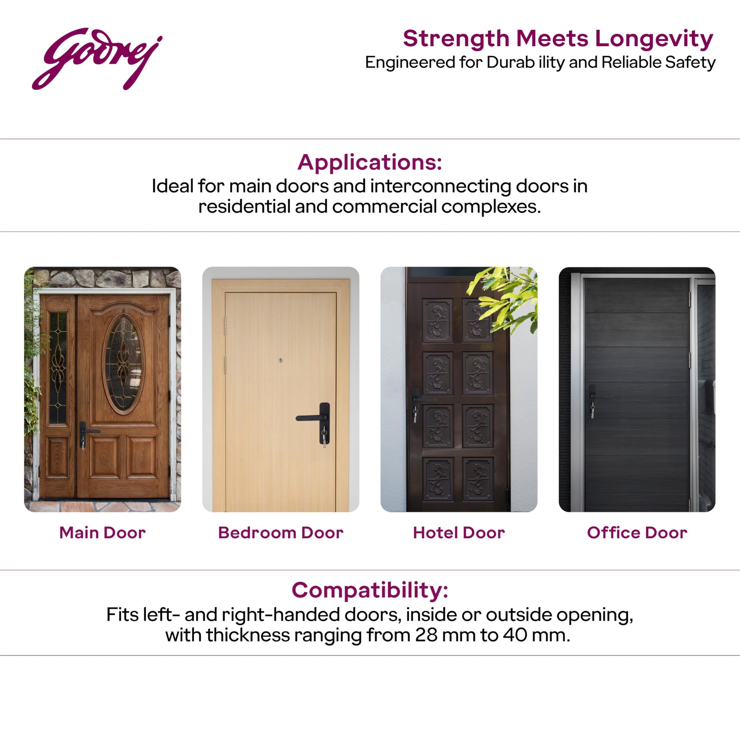 Godrej Mortise Lock | BM 09 Handle Lock Set | 200 mm Lockbody | Europrofile Cylinder 60mm Knob from Inside | for Home & Office | Matte Black Finish | 3Keys | Double-Throw Deadbolt | 1 Year Warranty — Amazon image 6