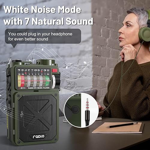 Miniatura 8 de Radio de manivela de emergencia R11 - 4000mAh14800mWh NOAASWAMFM, Solarmanivela de manocarga USB, receptor Bluetoothreproducción USBTF, con brújula,