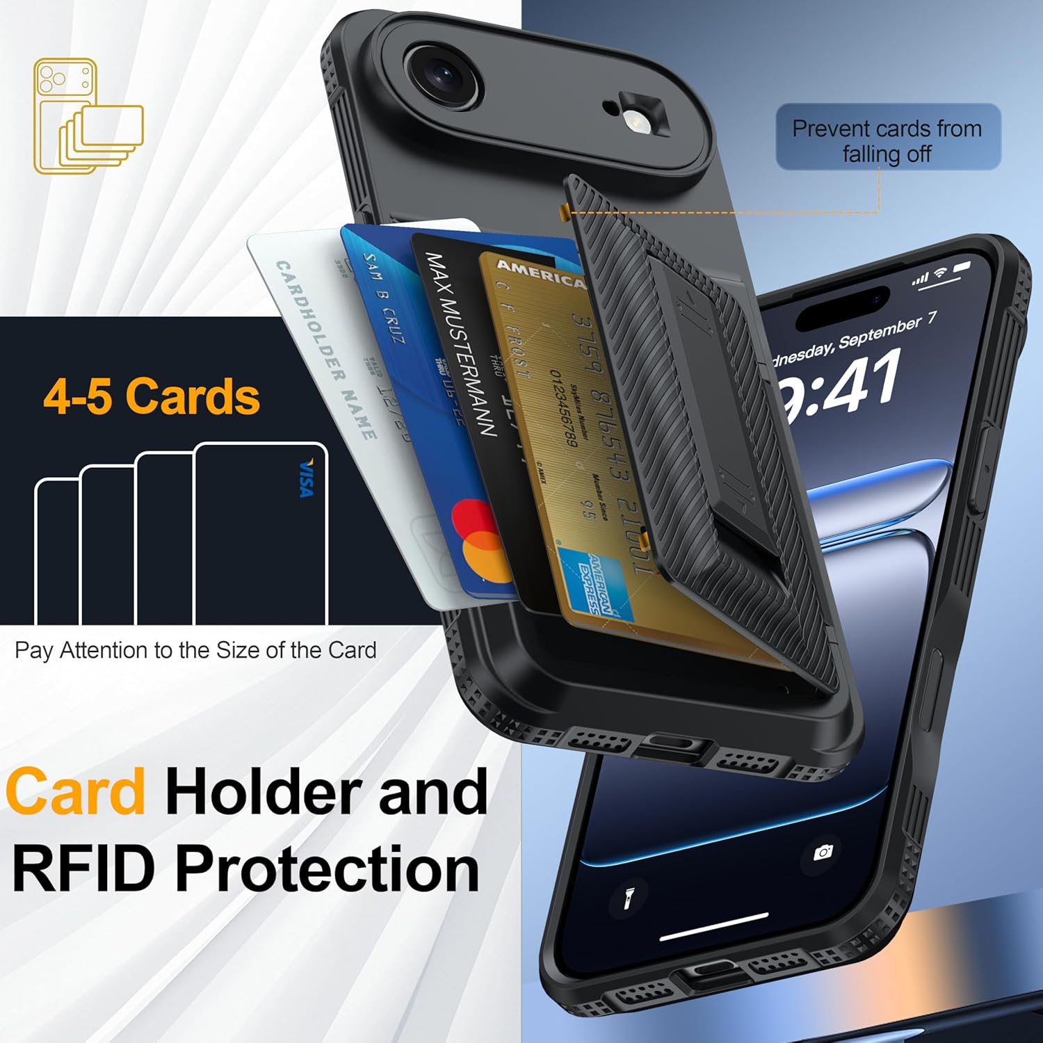 for iPhone Air Case Wallet with Card Holder (4-5Cards) +1 Privacy Screen Protector,[RFID Blocking][Kickstand][Military Drop Protection] Full Camera Protection Wallet Case for iPhone 17 Air - Image 2
