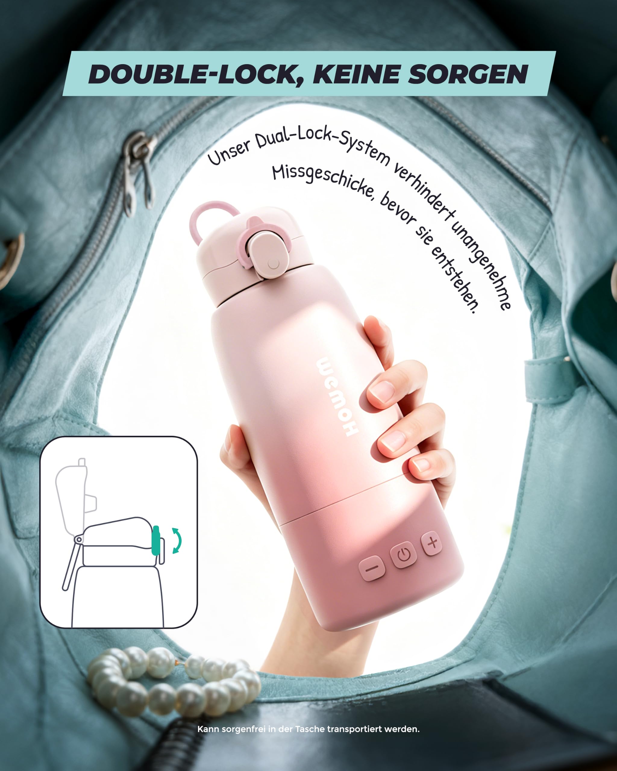 Tragbarer Flaschenwärmer Baby für unterwegs mit Selbstreinigungsfunktion, 100W Schnellaufwärmung, Präzise Temperaturkontrolle, 450 ml Kapazität, Akku für 2–3 Erwärmungen einer vollen Flasche