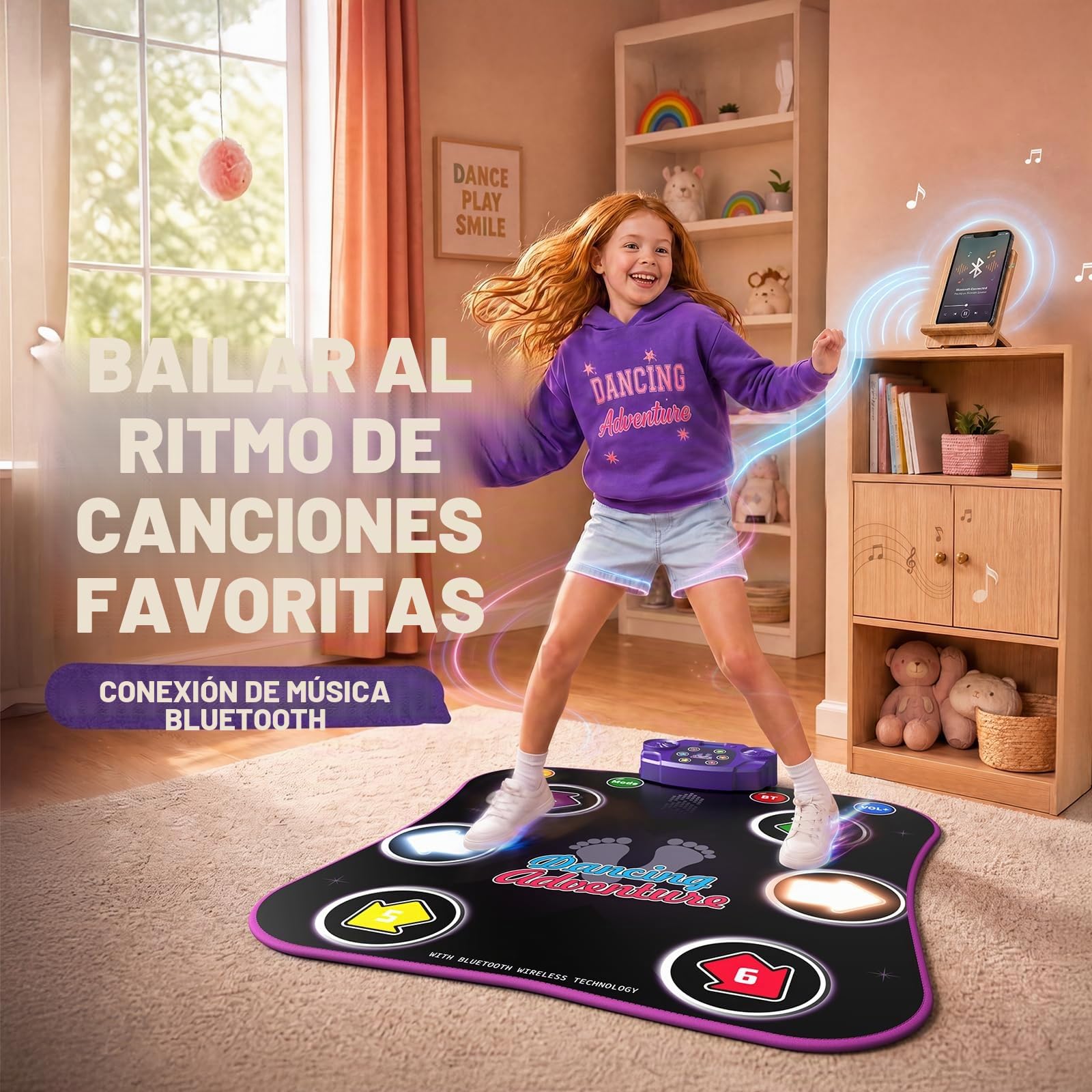 Hot Bee Alfombra de Baile 3 4 5 6 7 8 9 Años, Regalos Niñas 3-12 Años, Alfombra de Baile Musical con Bluetooth, Juguetes Niñas de 3-12 Años