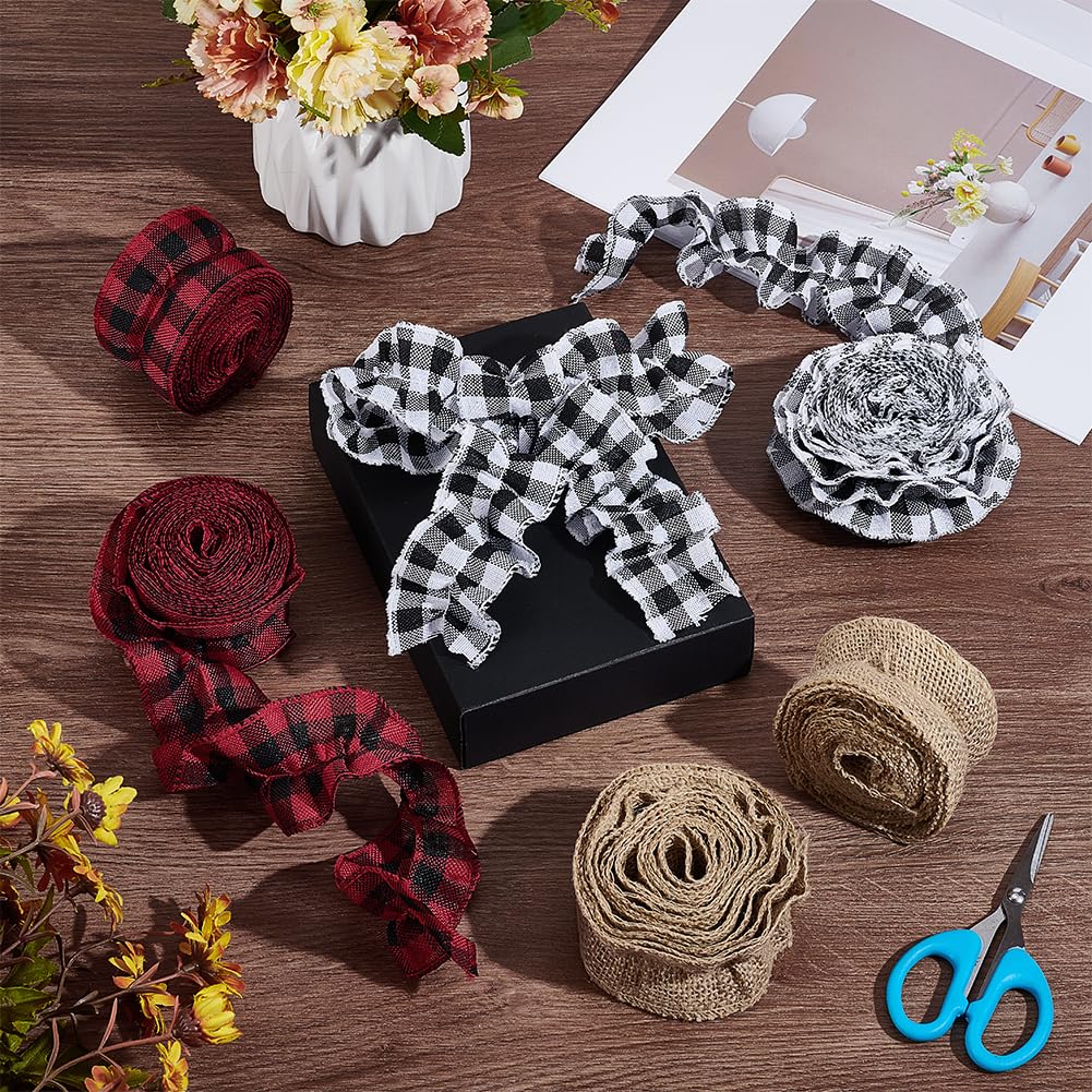 AHANDMAKER 6 rotoli di nastro in tela impalcato, 3 stili, nastro per albero di Natale, 2 (6) cm di larghezza, rosso e nero, a quadri, per albero di Natale, confezioni regalo, decorazione fai da te