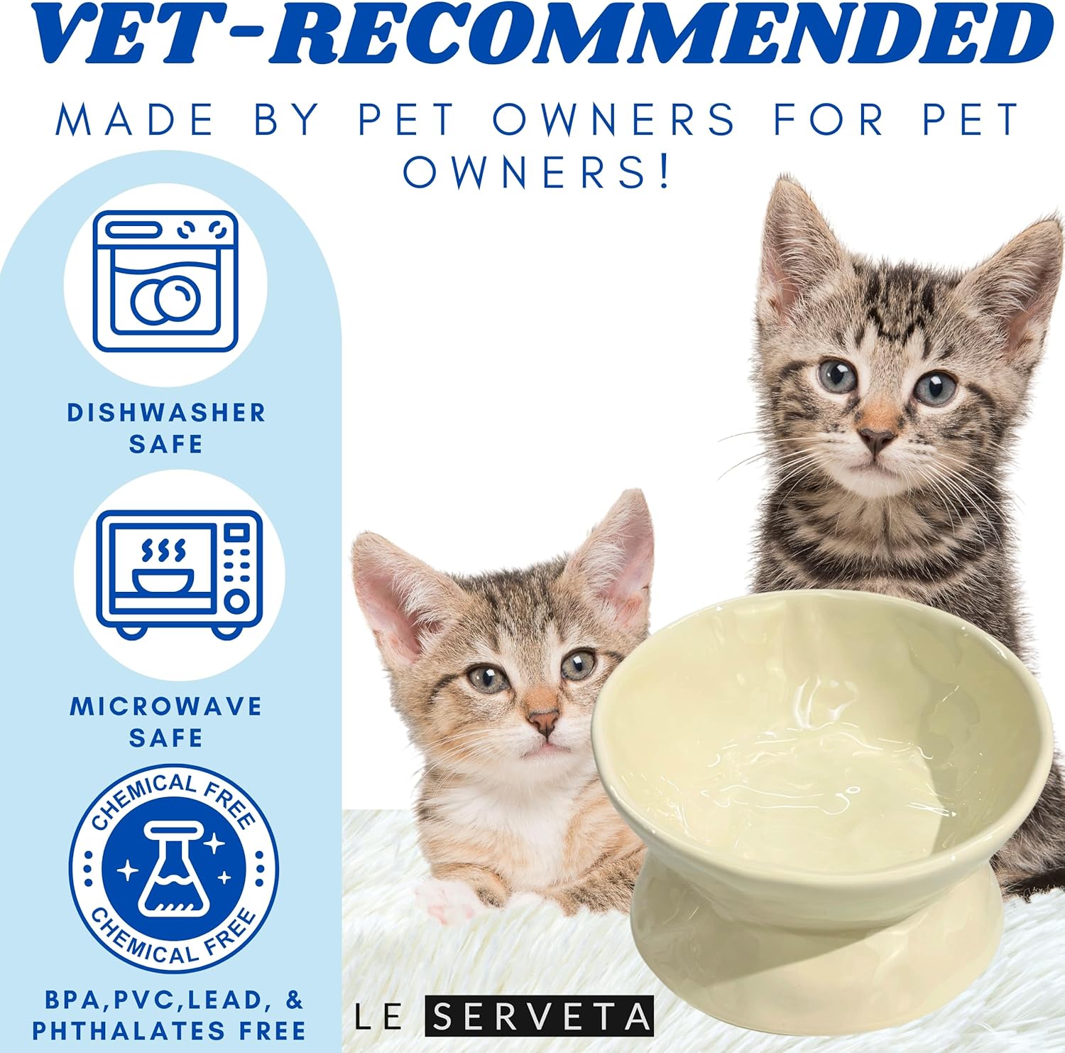 LE SERVETA セラミック 盛り上がった猫用ボウル ペットフードボウル 小型犬用 かわいい猫皿 傾いたひげ疲労 しわの質感 (