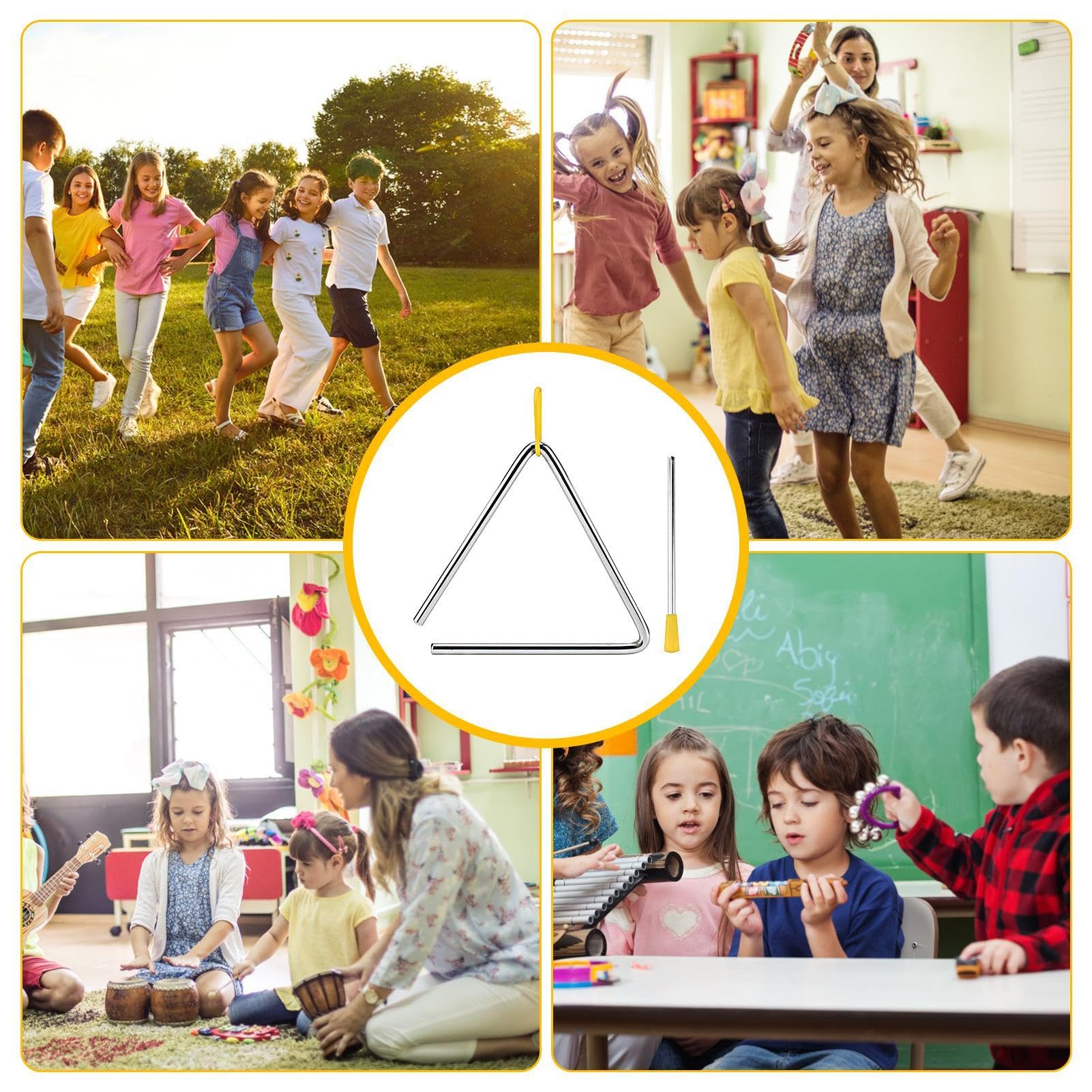 Triangolo Musicale In Metallo Con Battitore - Strumento Per Bambini, Suono Chiaro, Rivestimento Antiruggine