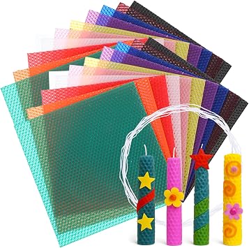 HOFURME 20 Pcs Beeswax Candle Making Kit, Natural Beeswax Sheets for Candle Making Rolling Kits Bright Color, 8 x 8 inch