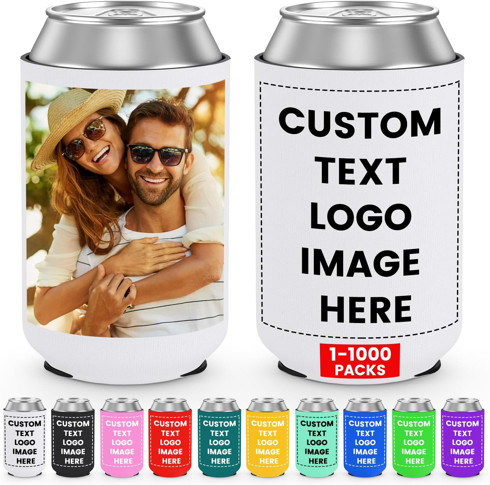 - Custom Can Cooler Sleeve 12 Pack Bulk Personalized Collapsible Insulated Neoprene Drink Holder for Wedding Reunions Birthdays Parties Holiday Decorations