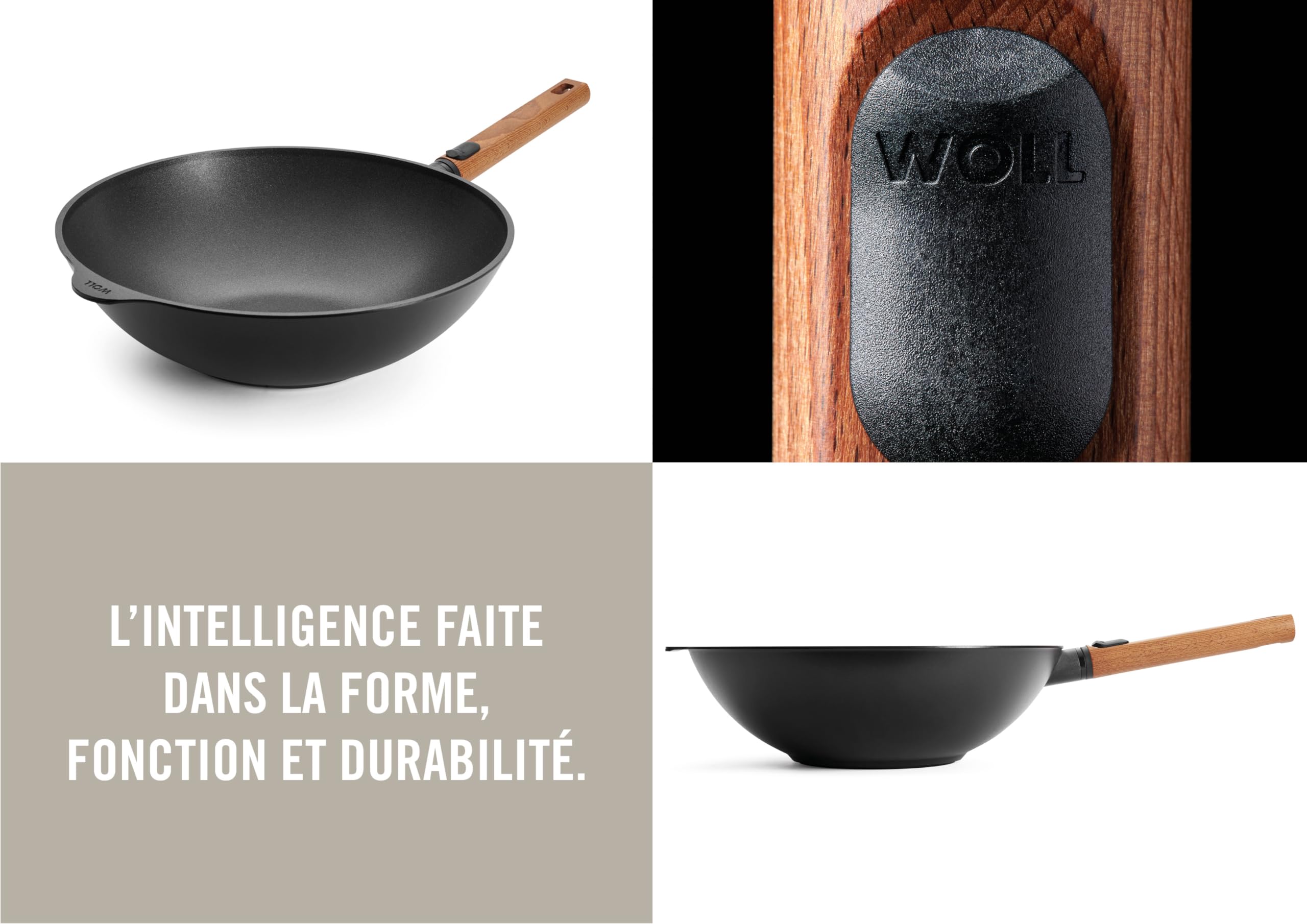 WOLL – Wok et poêle à sauté Eco Logic QXR Ø 32 cm avec manche amovible en bois – wok antiadhésif sans PFAS, compatible four – poêle induction – poêle pour induction – wok