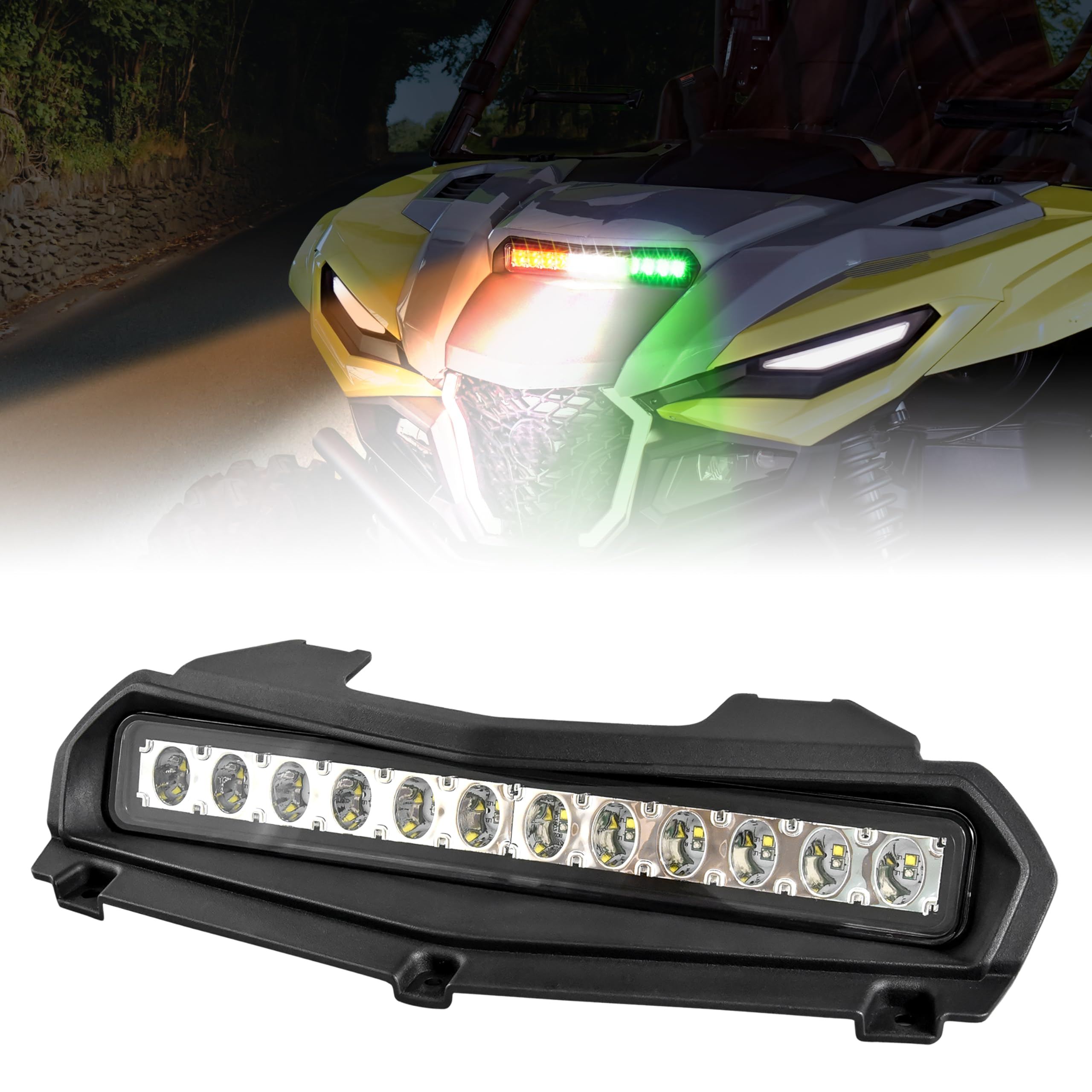 SAUTVS Sport Hood Scoop Light for Yamaha RMAX 1000, LED Hood Spot Light with Strobe Green Amber Lamps Compatible with Yamaha Wolverine RMAX2 RMAX4 1000 2021-2025 Accessories (1PC)