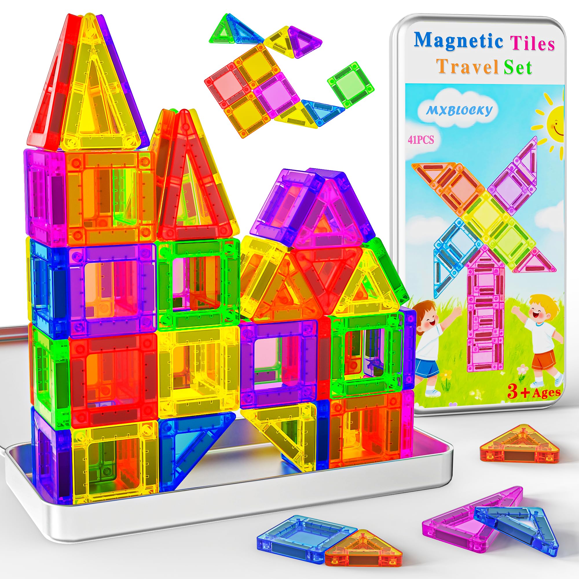 Magnetische Bausteine 41PCS Mini Magnetbausteine Reiseset Magnetspielzeug Mit Reisebox Montessori Reisespielzeug Kinder Spiel Magnetic Tiles Geschenk Spielzeug ab 3 4 5 6 7 8+ Jahre Junge Mädchen