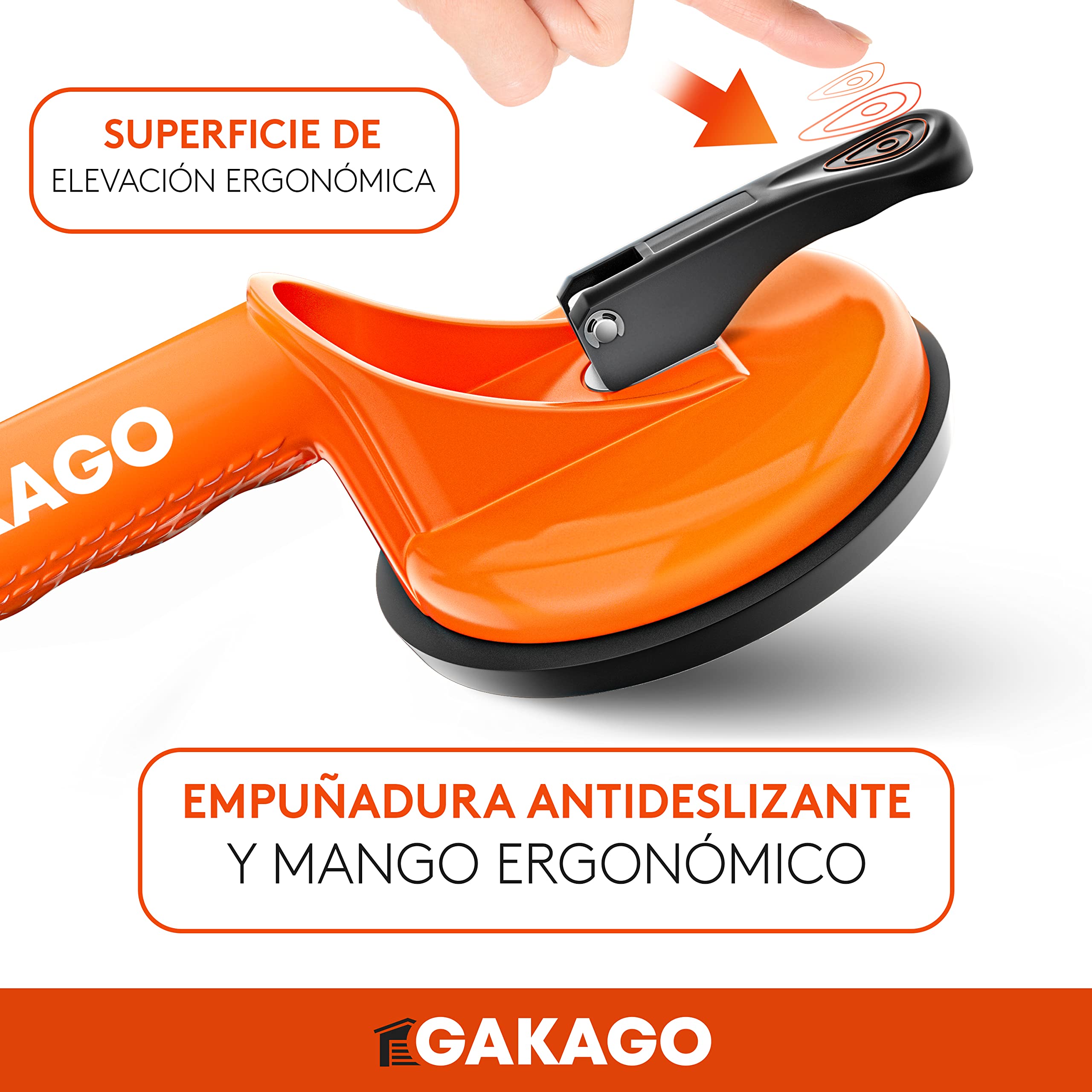 Gakago Ventosa (paquete de 2) - Asas de succión ergonómicas y antideslizantes - Ventosa con capacidad de carga de 120 kg para transportar baldosas, laminados, paneles y vidrio
