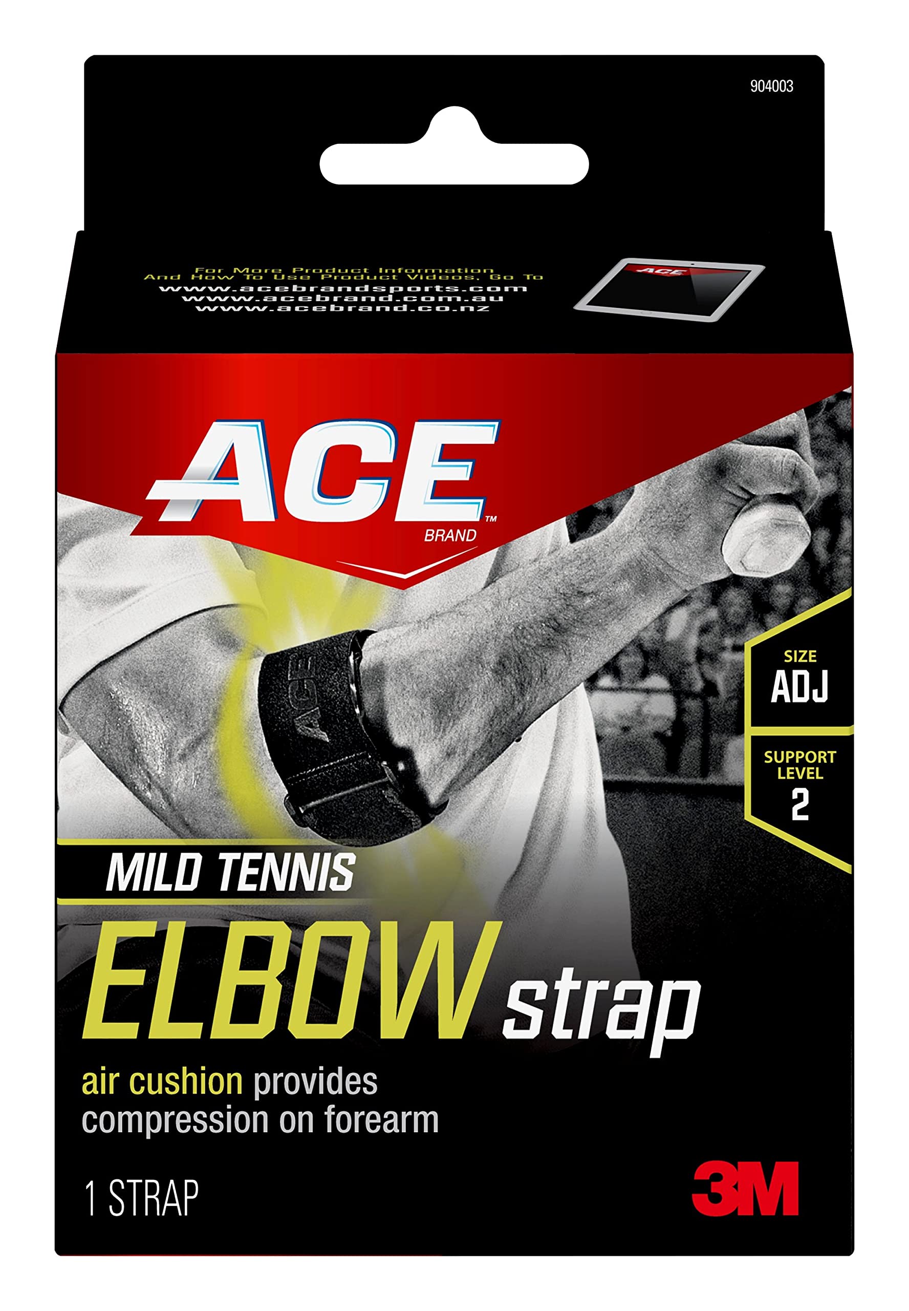 ACE34-8710-5282-4 Elbow Strap, Adjustable, America's Most Trusted Brand of Braces and Supports, Satisfaction Guarantee, Black, One size (904003)