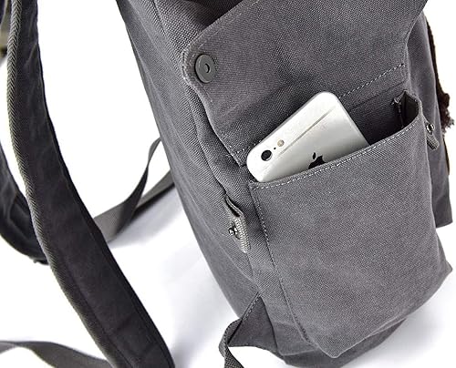 Miniatura 3 de FH Mochila de lona vintage, mochila gris para hombres y mujeres, mochila de viaje para computadora portátil