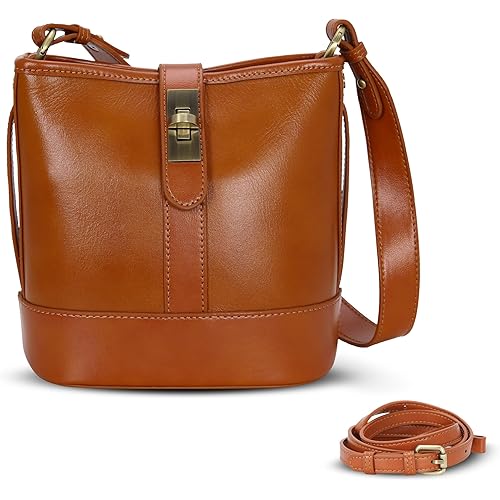 HESHE Leather Purses Crossbody Bags for Women Designer Ladies Shoulder Purse Satchel Handbags Small Bucket Bag