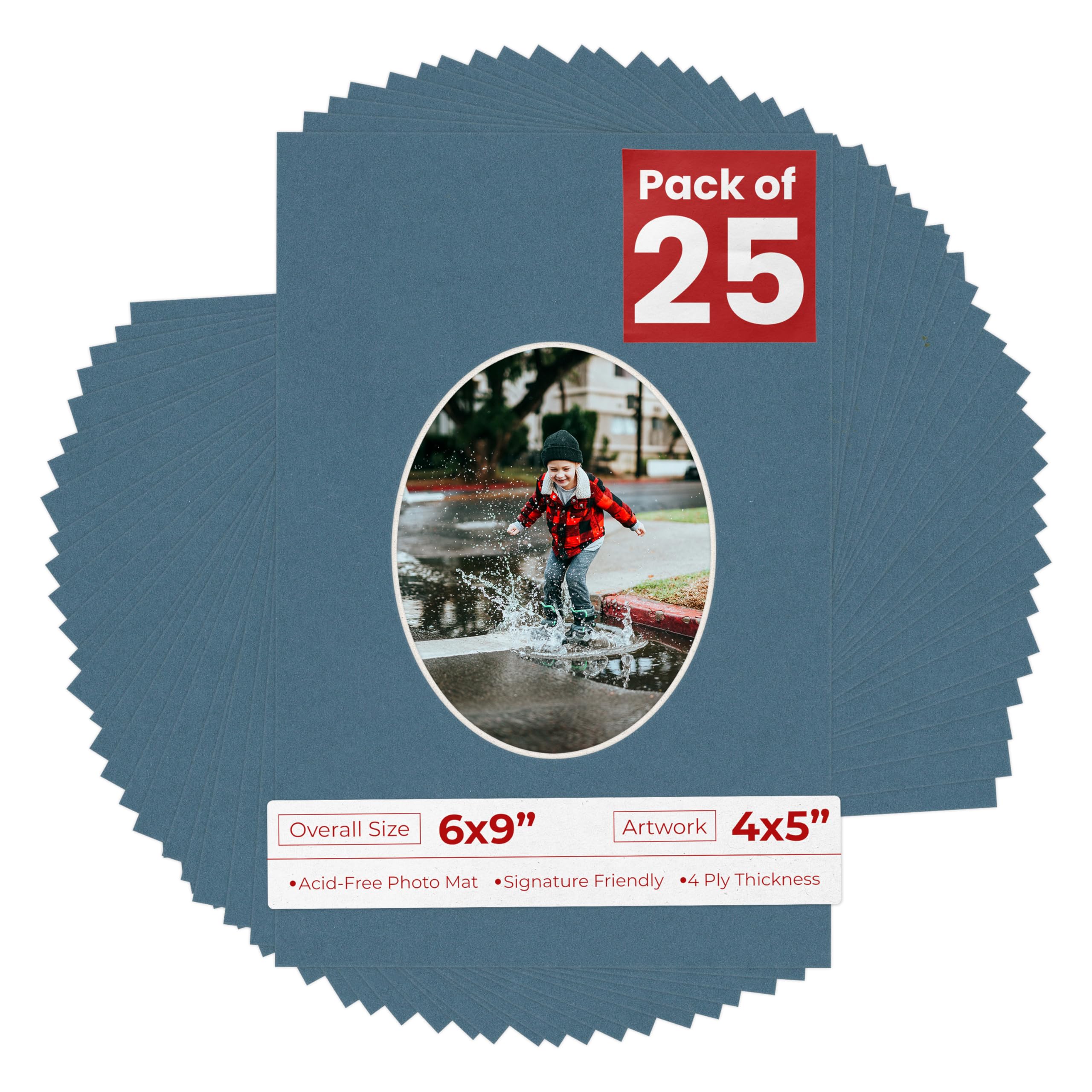 6x9 Mat Bevel Cut for 4x5 Photos - Precut Steel Blue Oval Shaped Photo Mat Board Opening - Acid Free Matte to Protect Your Pictures - Bevel Cut for Family Photos, Pack of 25 Matboards-image-25