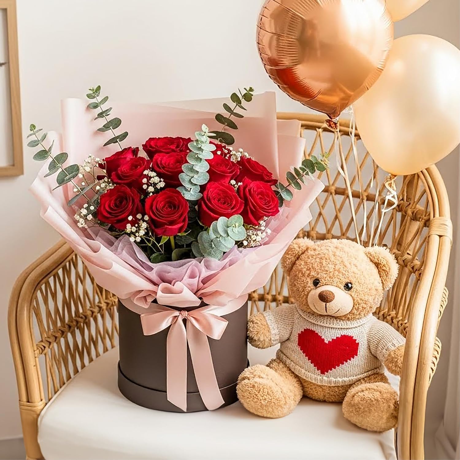 Auihiay 14PCS Red Roses Artificial Flowers, Fake Red Roses Bouquet with Long Stems for Romantic Valentine's Day, Anniversary, Wedding & Home Decoration - Image 2