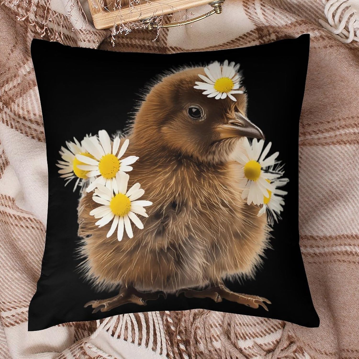Kiwi Bird with Daisy Flowers Printed Throw Pillow Case 4 Pcs Soft Pillowcases Pillows Covers Sofa Bed Decor 12/14/16/17/18/20/22/24/32 Inches