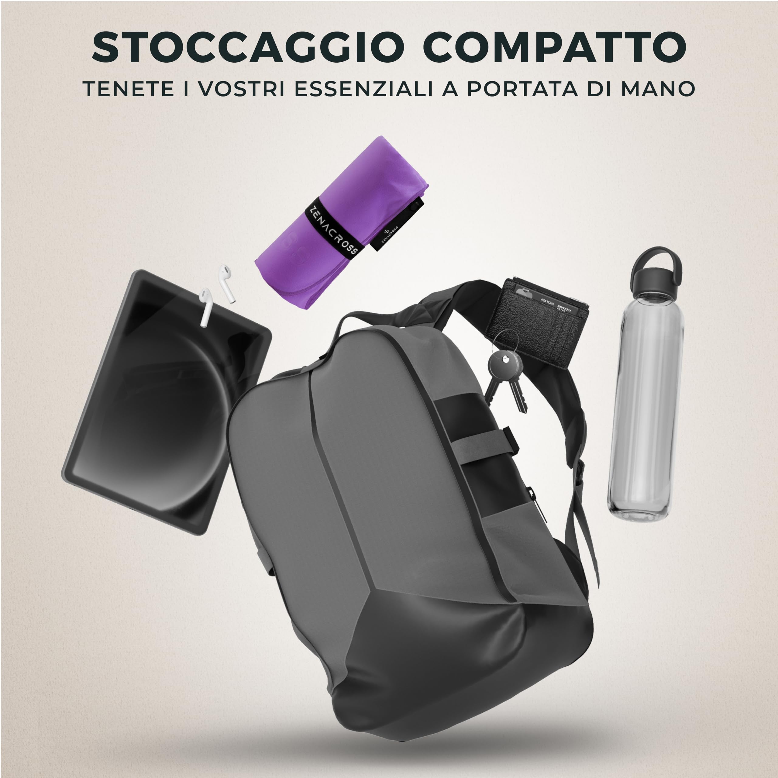 Zenacross Asciugamano Palestra 90x180cm con Borsa per il Trasporto - Asciugamano Microfibra a Rapida Asciugatura e Versatile - Telo Palestra Taglie XL - Viola