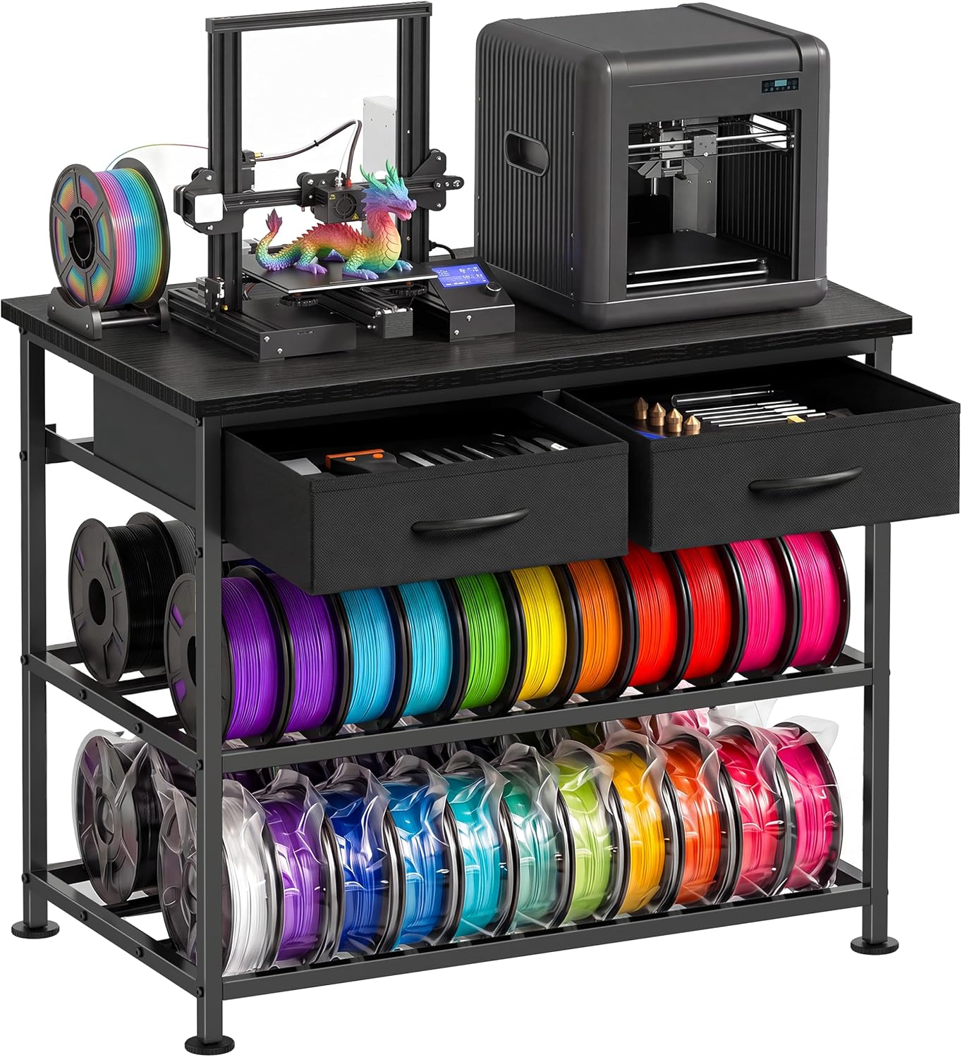 Mesa para impresora 3D con cajones y soporte para filamentos