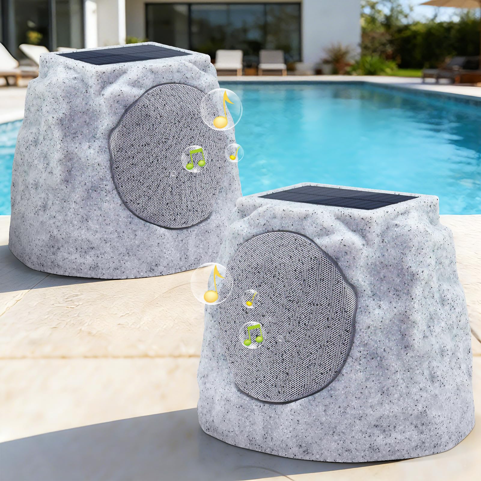 MIKK Outdoor Rock Speakers Waterproof Patio with Lights Color,Multi-Sync Up to 100 Speakers Pairing Solar Powered Rock Speaker Rechargeable for Pool Party Yard Garden Outside 2 Pack - 1