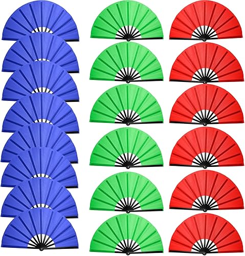 Miniatura 8 de Juego de 8 abanicos plegables grandes para baile de línea y estallido, ventiladores de mano con mangas de abanico, ventilador chino de Kung Fu para