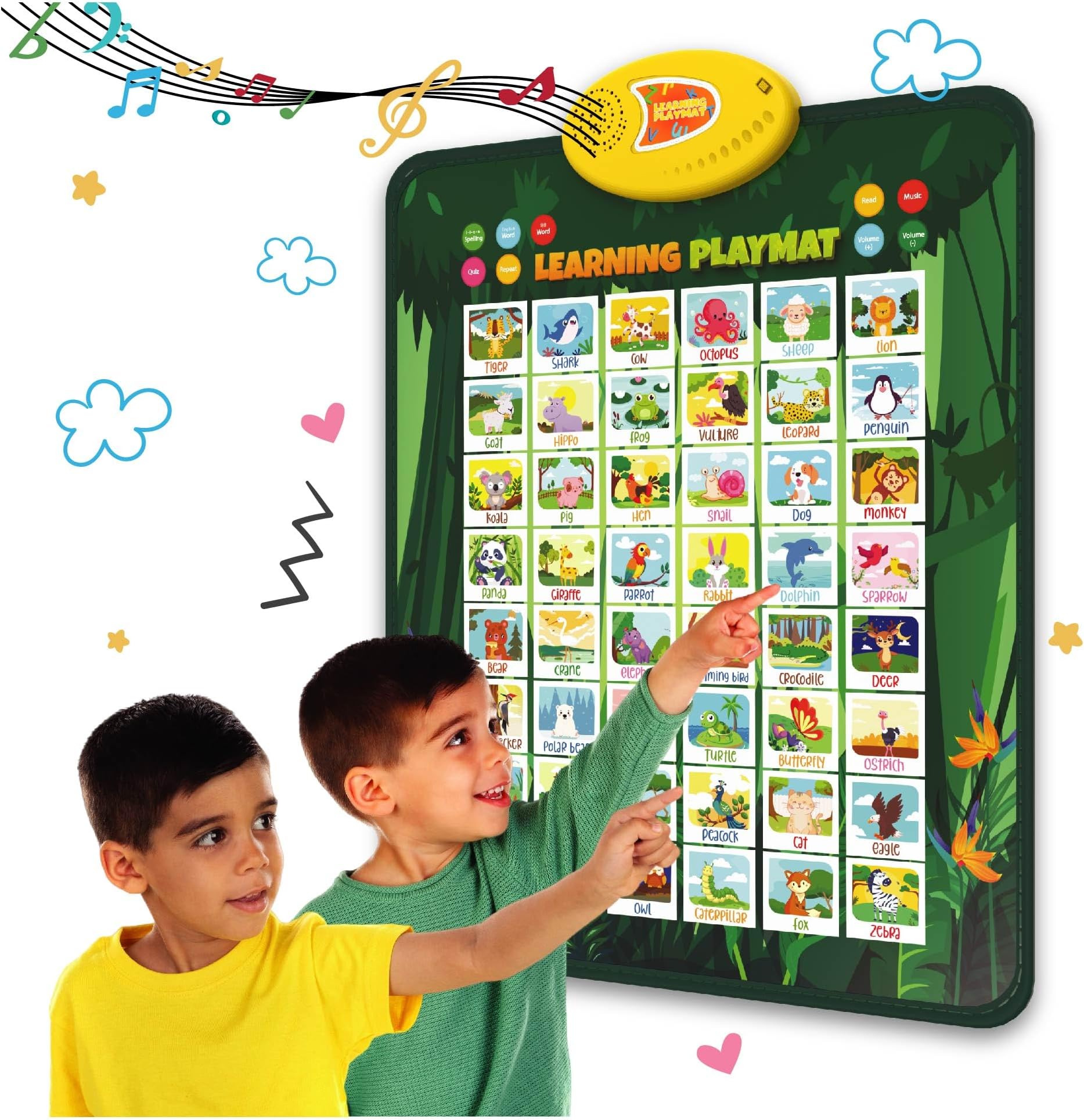 Planettunes Animal Learning Musical Interactive Bilingual Touch-Sensitive Floor Mat for Kids | 5 Fun Educational Modes | Battery-Operated ABC & Language Learning | Toddler Toys for Ages 2+
