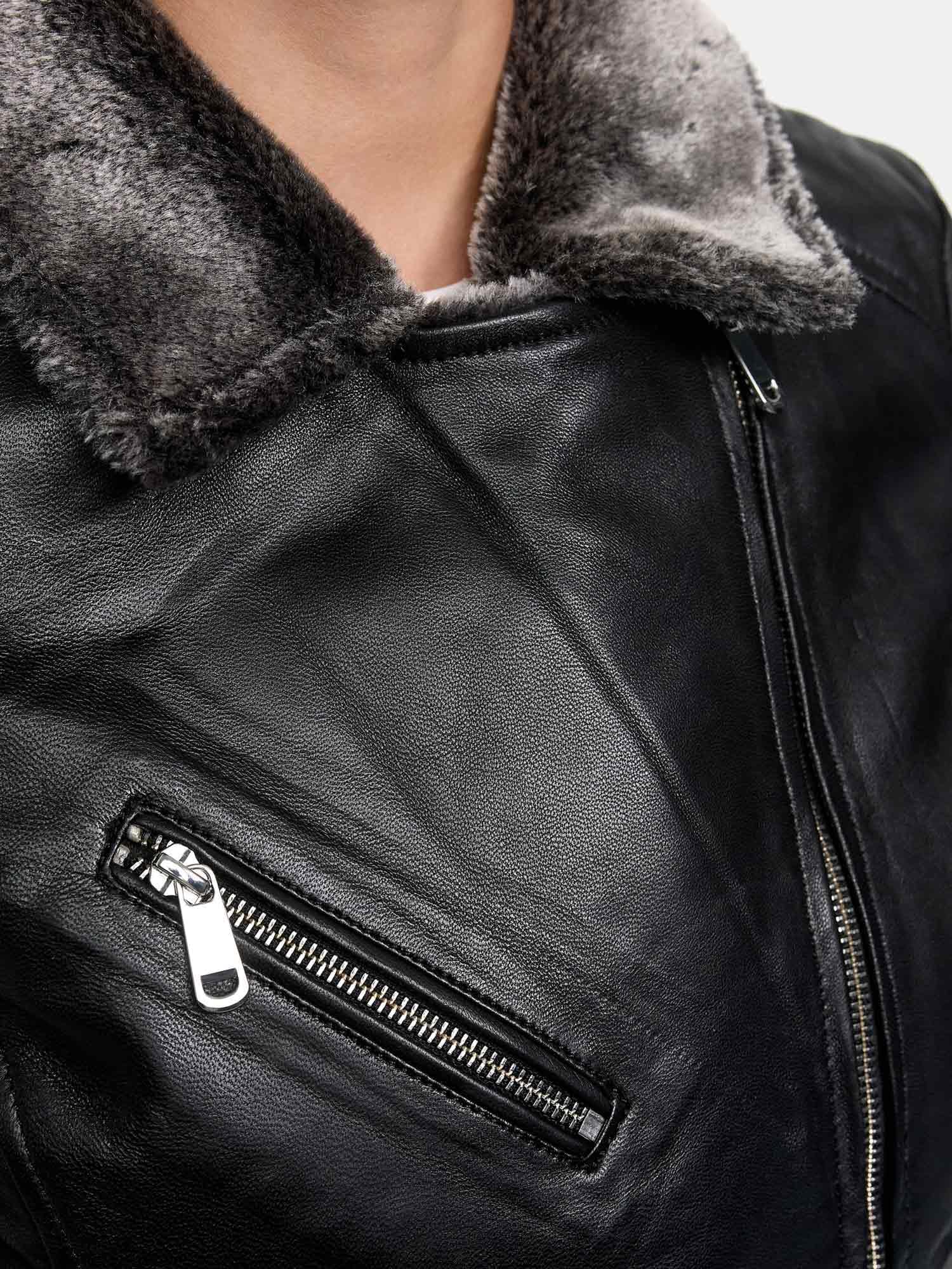 Tazzio F511 kurtka skórzana damska z podszewką z prawdziwej skóry z fajnymi detalami na zamek błyskawiczny i kołnierzem z klapą