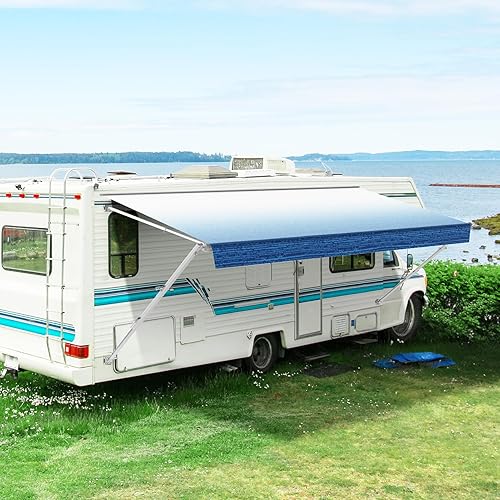 Kohree 16" Manual RV Awning Complete Kit, Camper Retractable Awning Assemblies for RV or Trailers, RV Roll Out Trailer Awning for 5th Wheel,Toy Haulers,Motohome (Fabric 15.2", White Frame)
