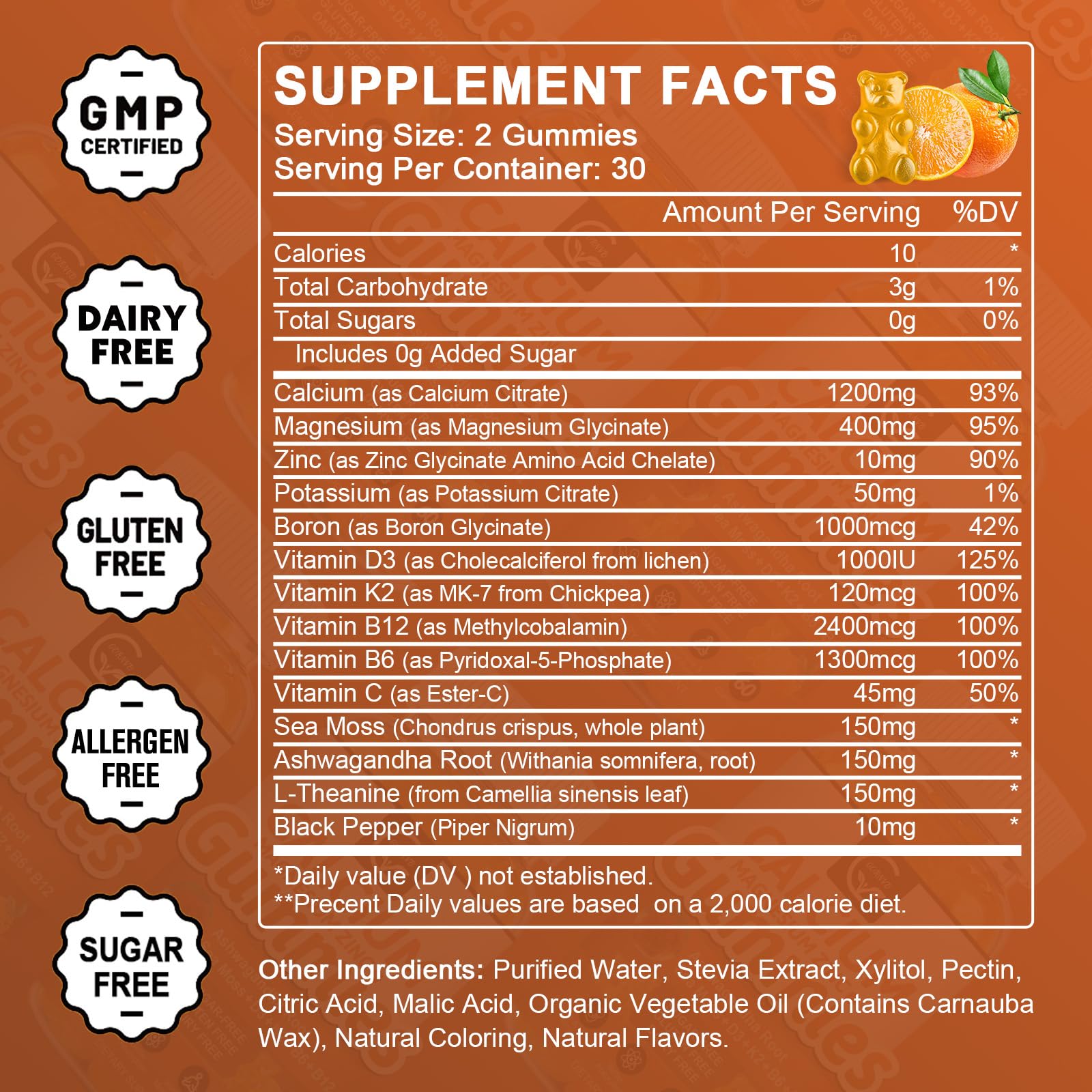 1200mg Calcium Gummies with Vitamin D3,K2,B12 & B6 - Plant Complex Calcium Magnesium Supplement with Glycinate,Potassium,Sea Moss,Ashwagandha Root for Bone & Teeth Strength, Muscle & Immune-2 Pack — Amazon image 2