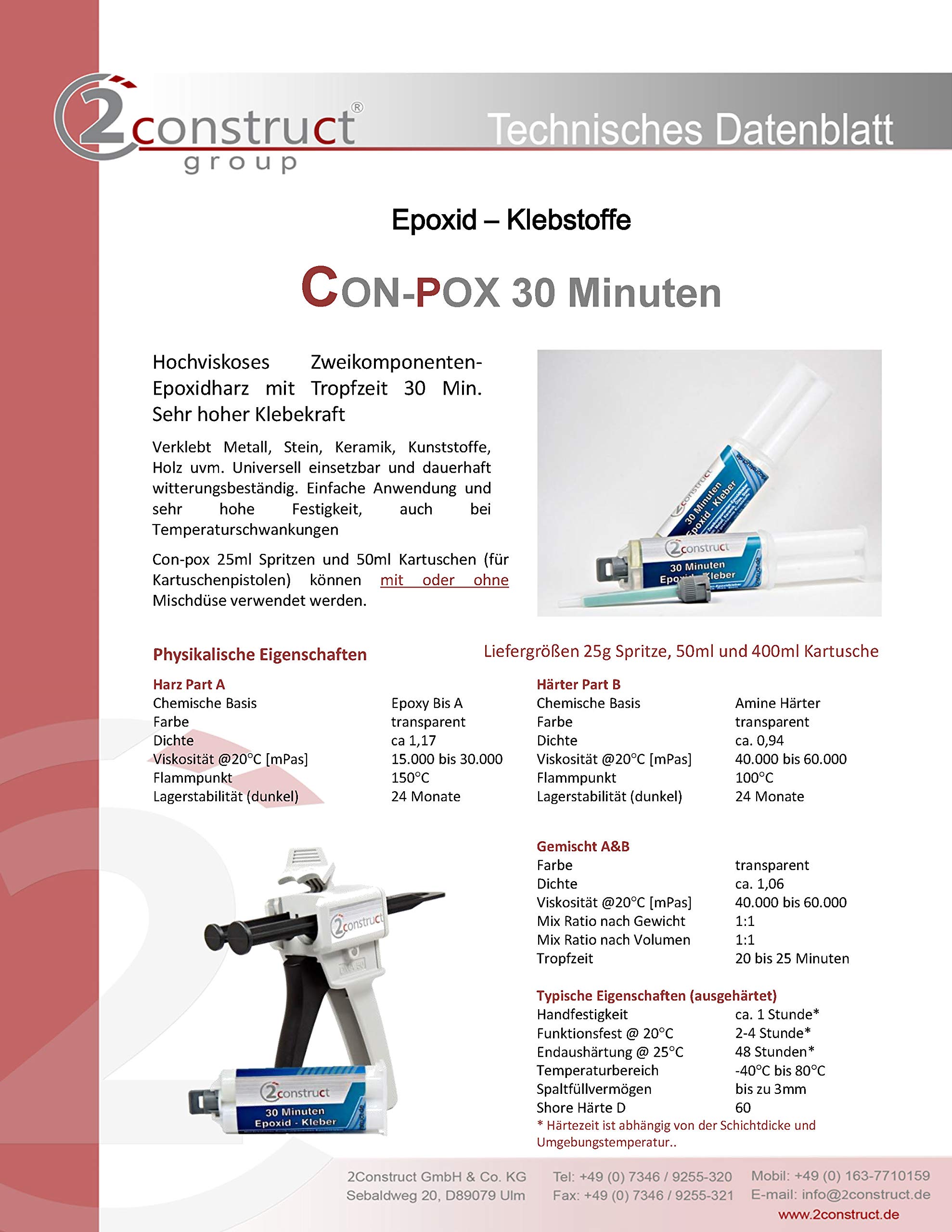 30 Minuten Epoxidharz ConPox-30, 25g, Spritze mit 5 Mischdüsen