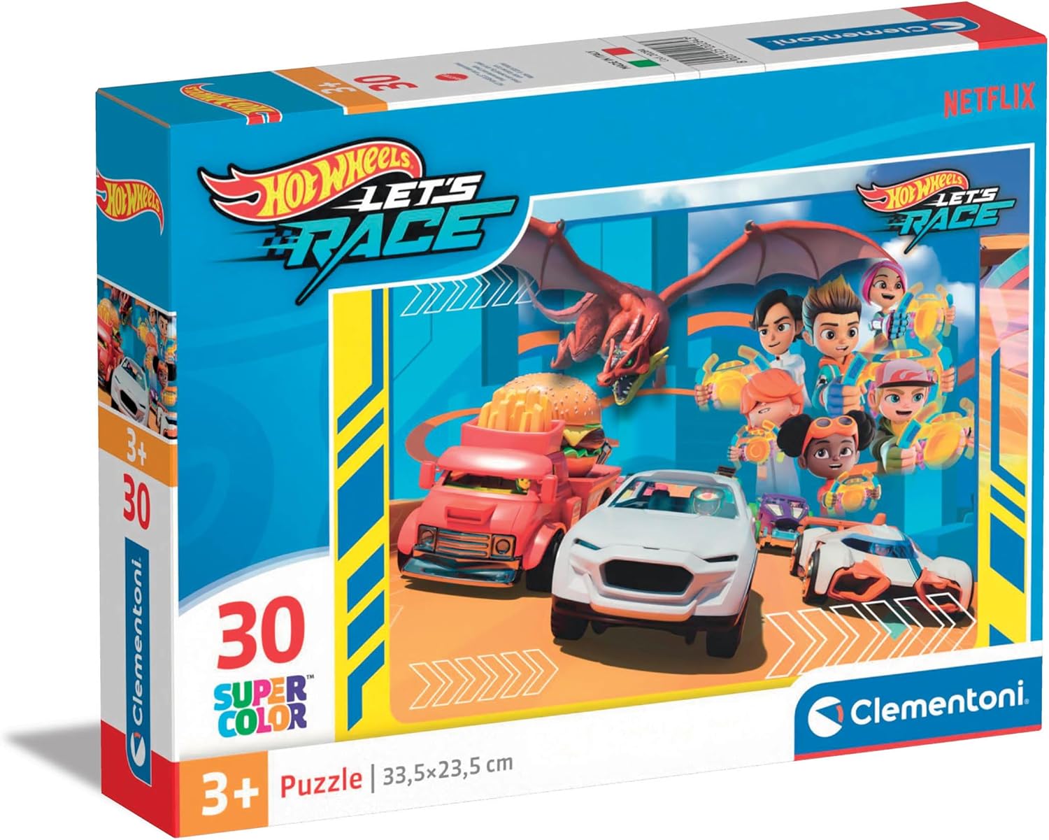 Clementoni - Hot Wheels Supercolor Wheels-30 Pieces Children 3 Years, Cartoon Jigsaw Puzzles, Made in Italy, Multicoloured, 20284