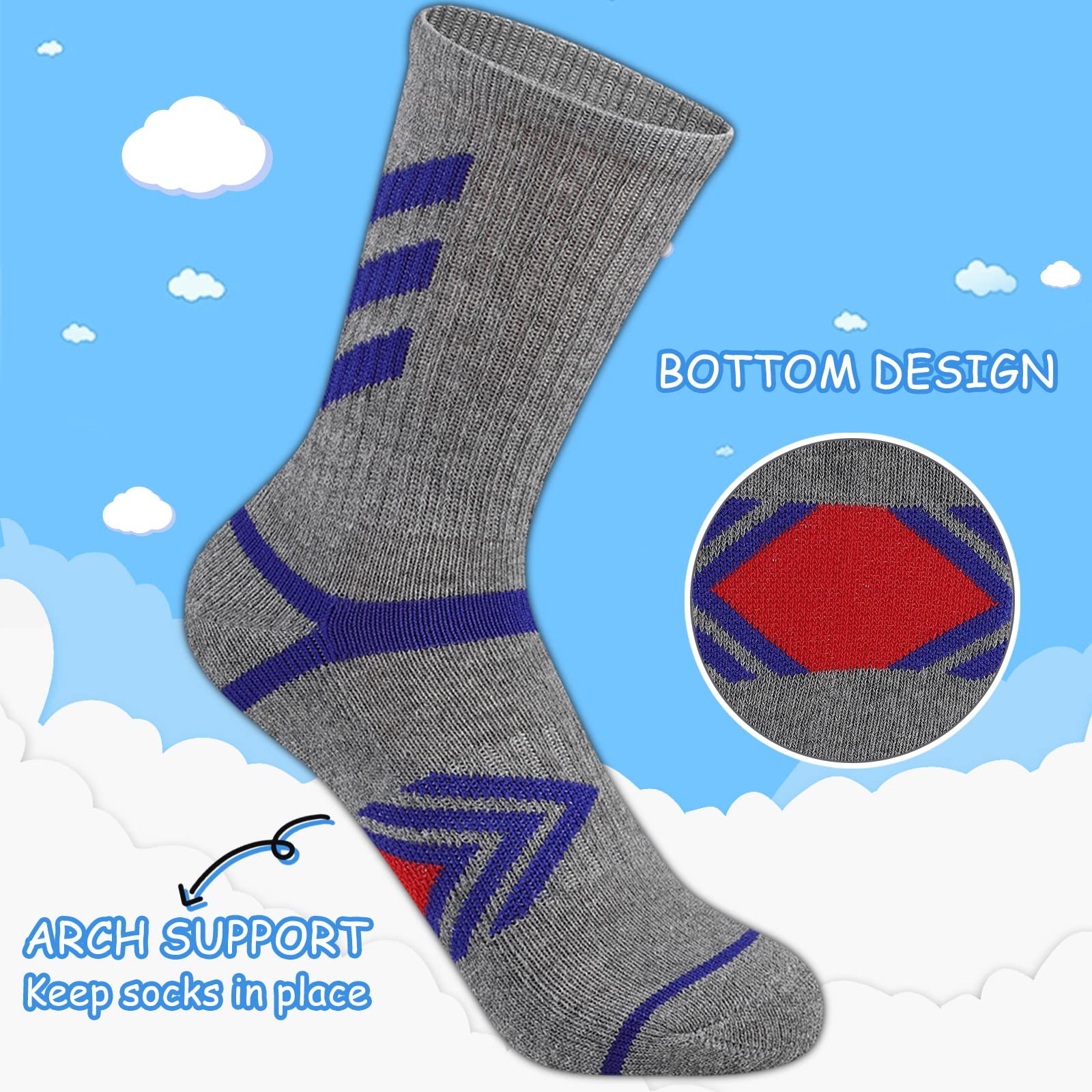 Comfoex Calcetines deportivos largos de algodón para niños, medio acolchado, 6 pares
