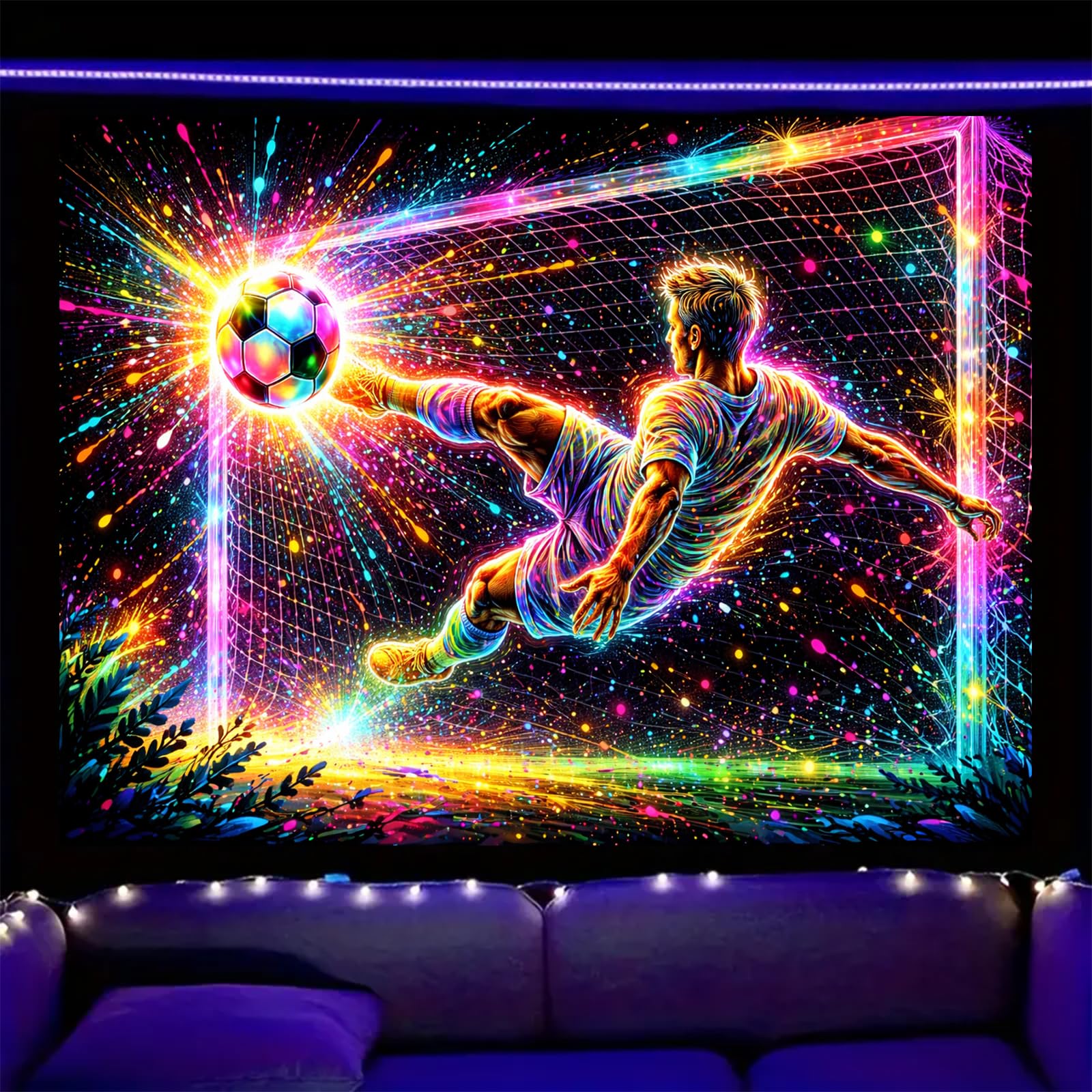 Nuxovilar Neon Soccer Goal Wall Tapestry Polyester 78.74x59.05 In