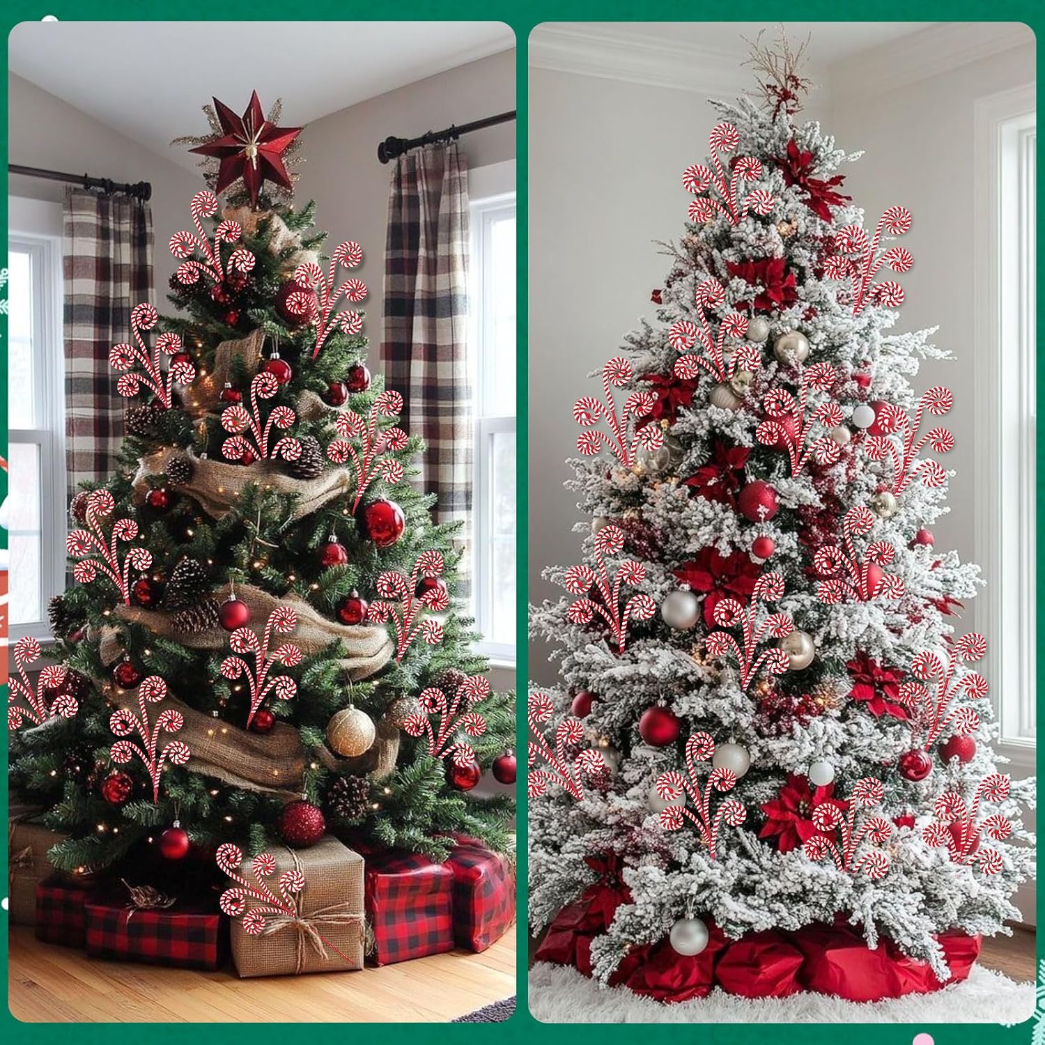 RINOLY 6 Pcs Christmas Tree Topper,17 in Red and White Candy Cane Christmas Tree Picks, Gingerbread Tree Picks Christmas Tree Decorations Candy Cane Ornaments Holiday Decors Vase Filler - Image 4