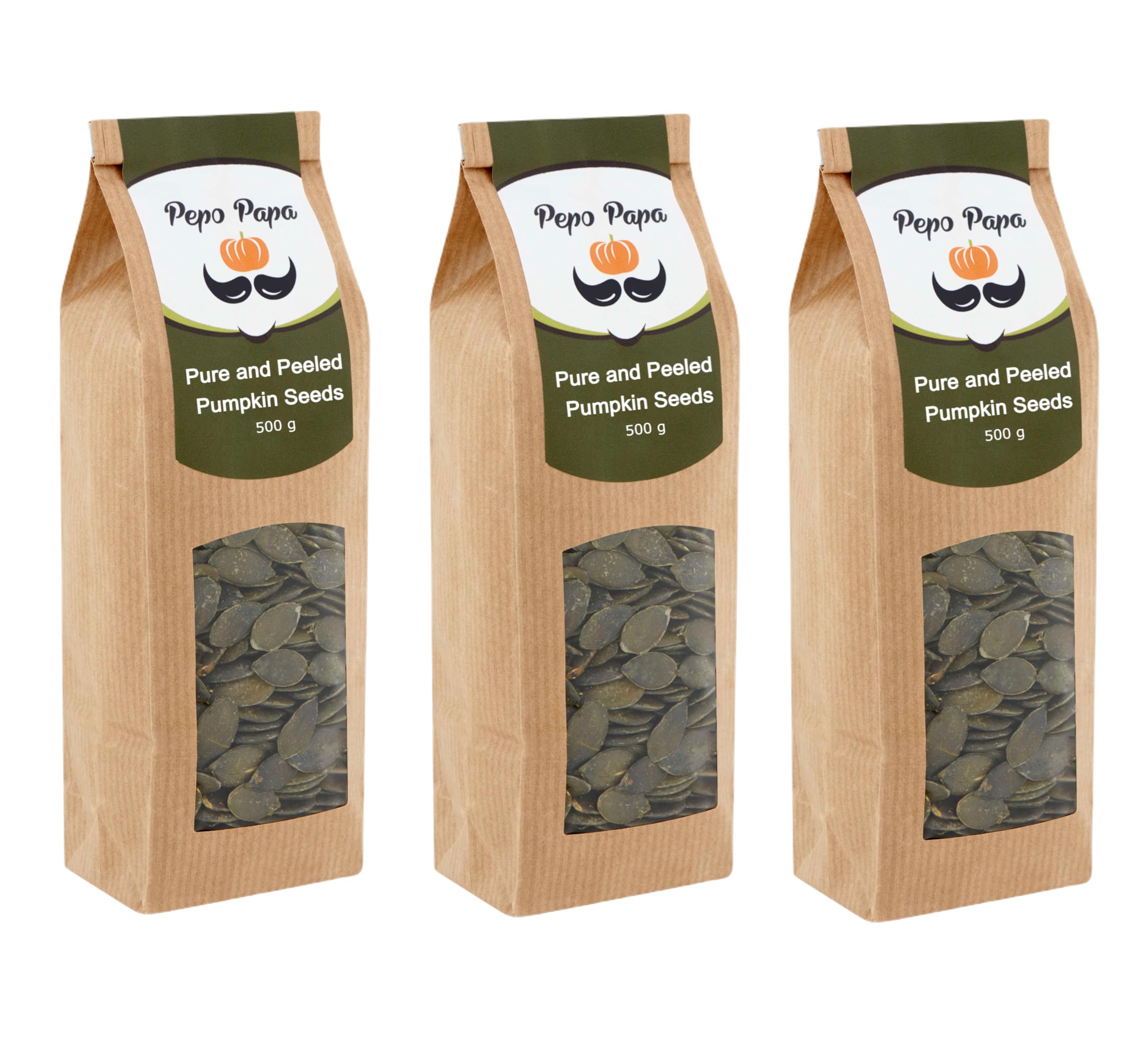 Pepo Papa Semi di Zucca Crudi – 100% Naturali, Non Salati, Qualità Premium | Ricchi di Proteine e Fibre | Adatti a Diete Keto, Paleo & Vegane | Sacchetto Richiudibile per Massima Freschezza | 3x500g