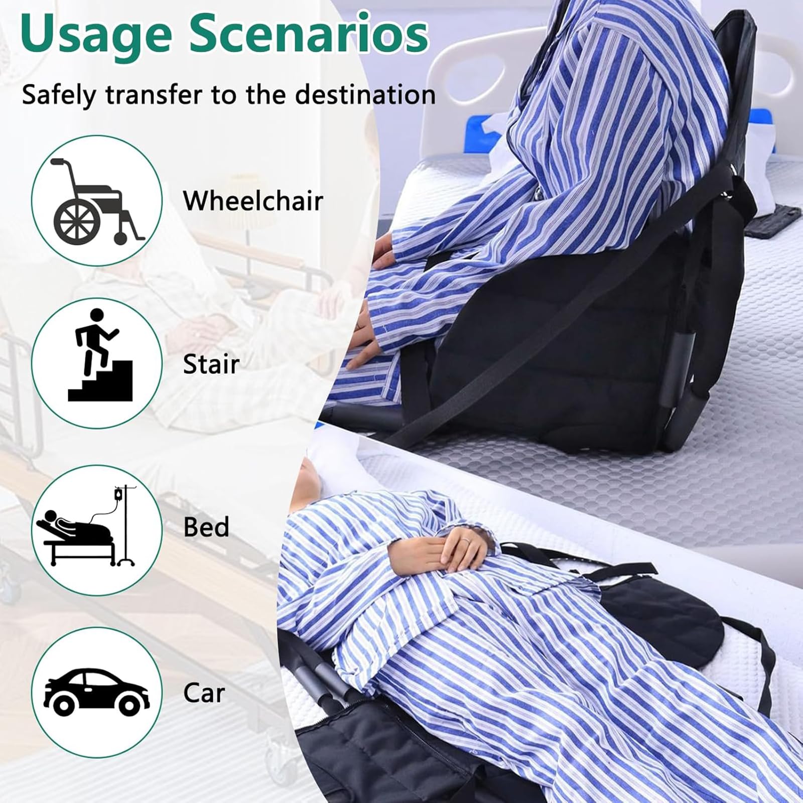 Cinturón de elevación para silla de ruedas, tela Oxford impermeable, elevador plegable para ancianos, diseño de doble mango, soporta hasta 150 kg, ideal para pacientes con movilidad limitada