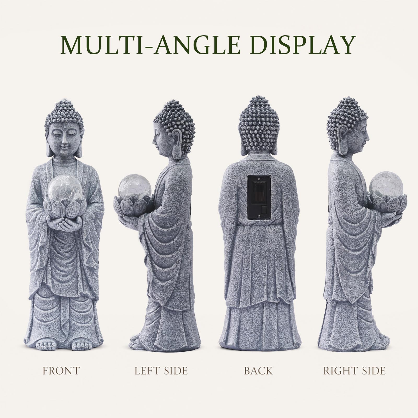 Goodeco Statue de Bouddha solaire avec boule de lotus – 47 cm Zen