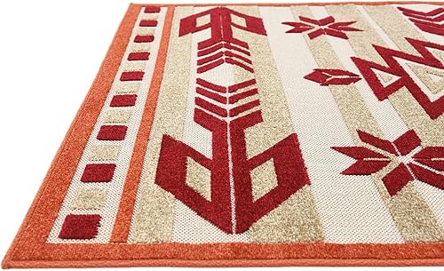 Miniatura 9 de Unique Loom Outdoor Modern Collection - Alfombra de área - Albuquerque (4 pies 1 pulgada x 6 pies 1 pulgada, rectangular, borgoñabeige)