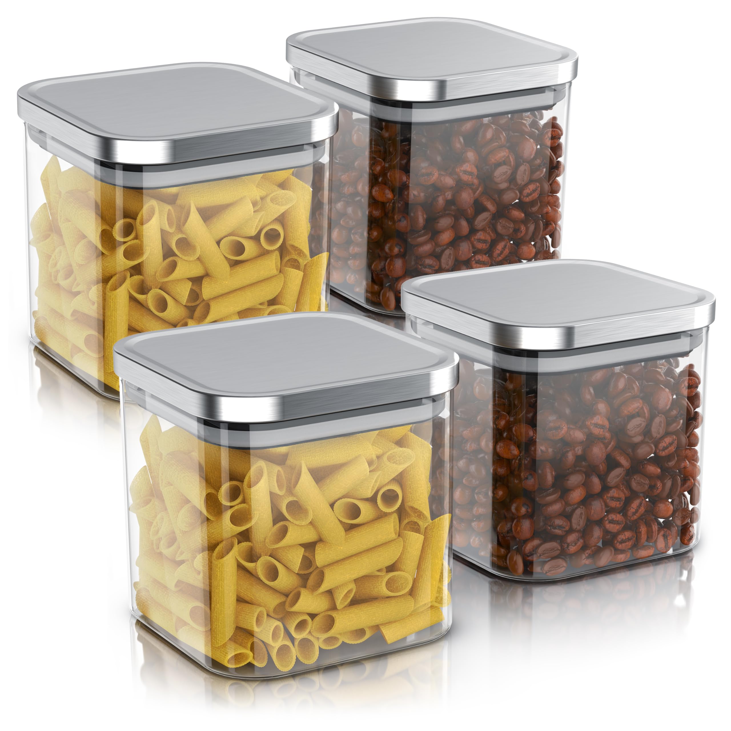 Arendo - Vorratsgläser 800ml mit Deckel Edelstahl - Set - Behälter aus Glas – hitzebeständig – Vorratsdosen/Vorratsbehälter mit Edelstahl Deckel - luftdicht - für Müsli Zucker Mehl Kaffee