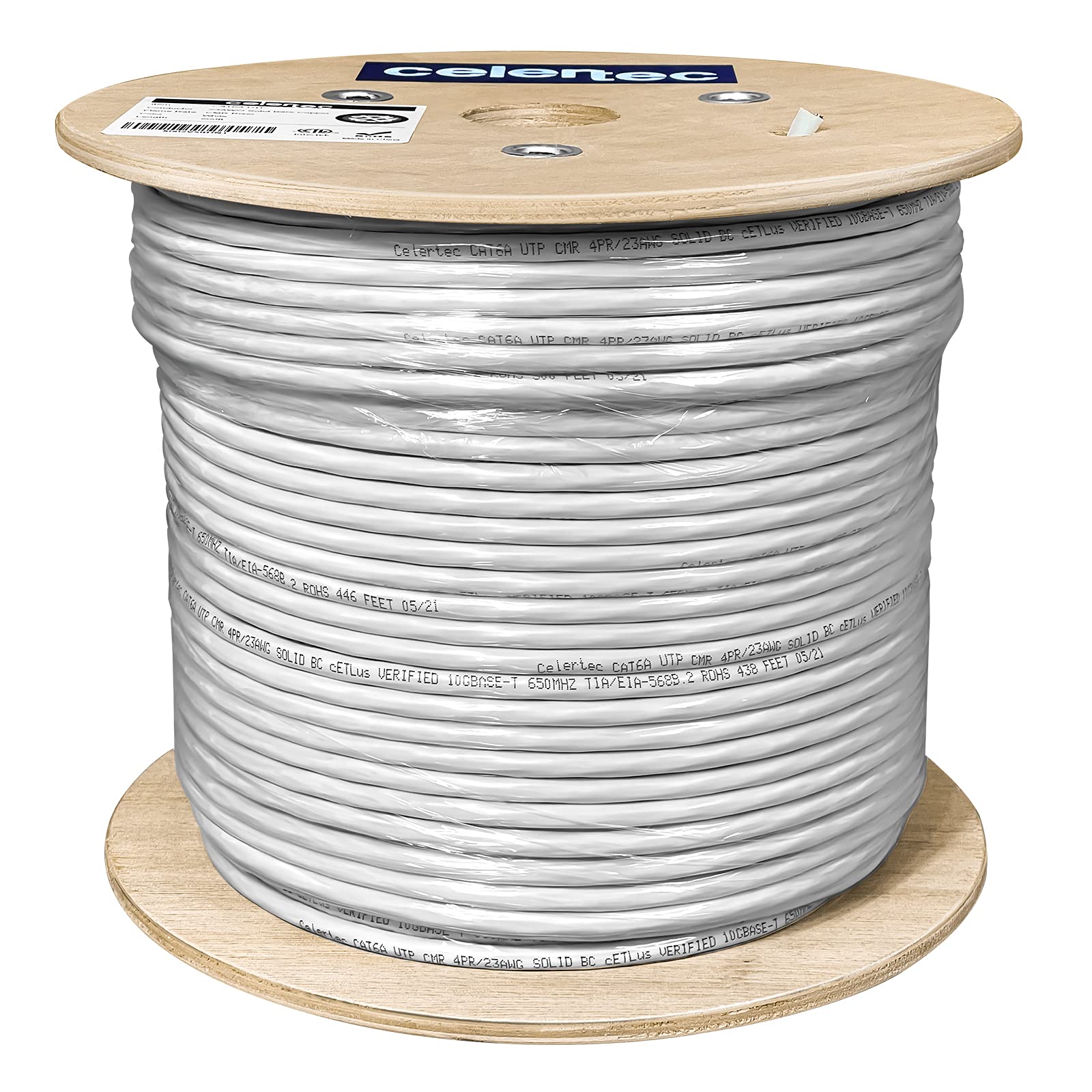 celertec Cavo Ethernet CAT6A, 304,8 m, 23 AWG, in rame massiccio nudo UTP, coppia intrecciata non schermata, classificato CMR Riser e ETL, velocità di rete 650 Mhz/10 Gigabit, cavo Ethernet sfuso