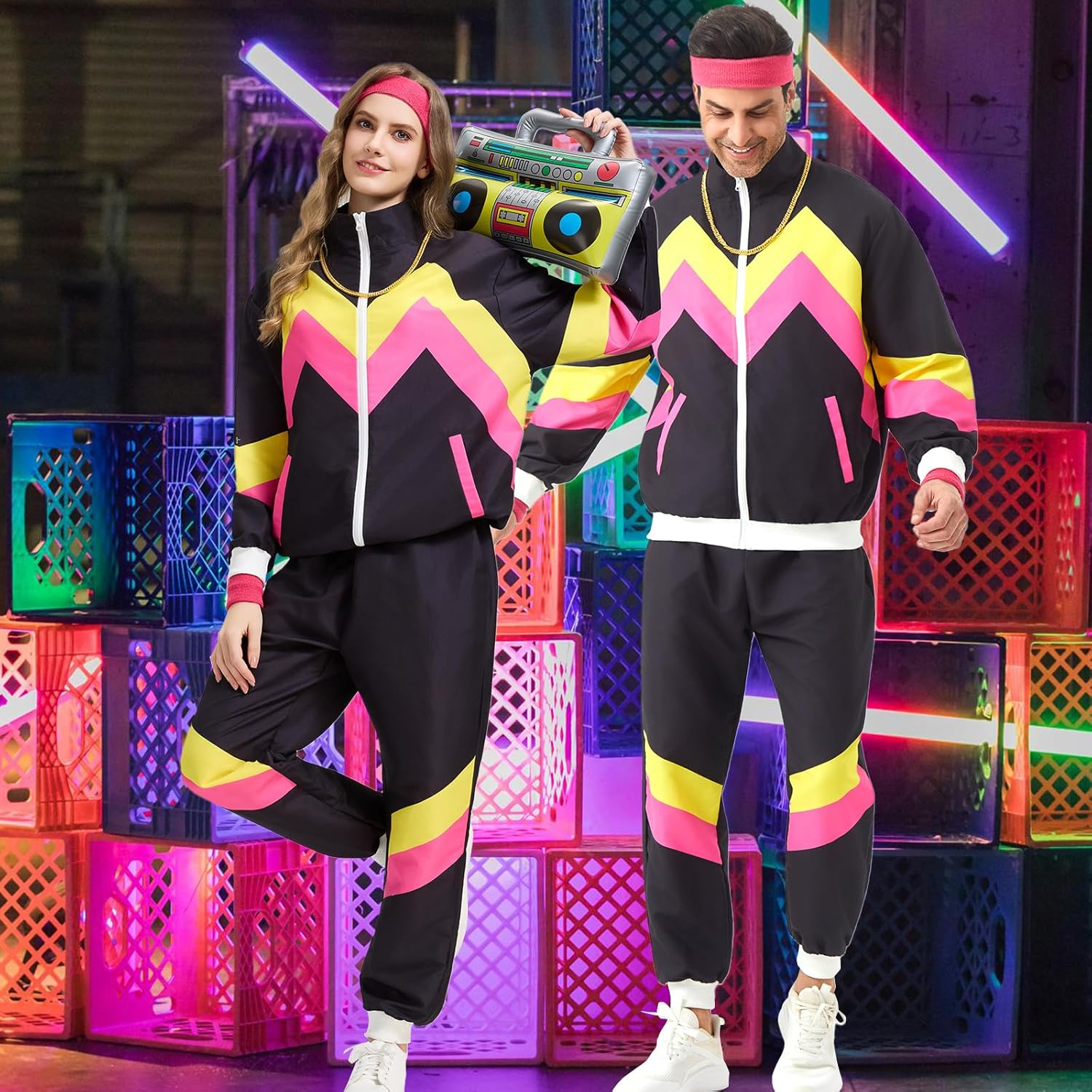 80s Tracksuit for Men Women 90s Retro Windbreaker Outfit 80s Costume for Couples 80s Track Suit for Adult - Image 6