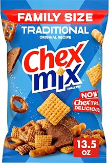 Chex Mix Traditional Original Recipe Snack Mix, Family Size 13.5 oz - Crunchy Savory Party Snack with Chex, Pretzels & Rye Chips