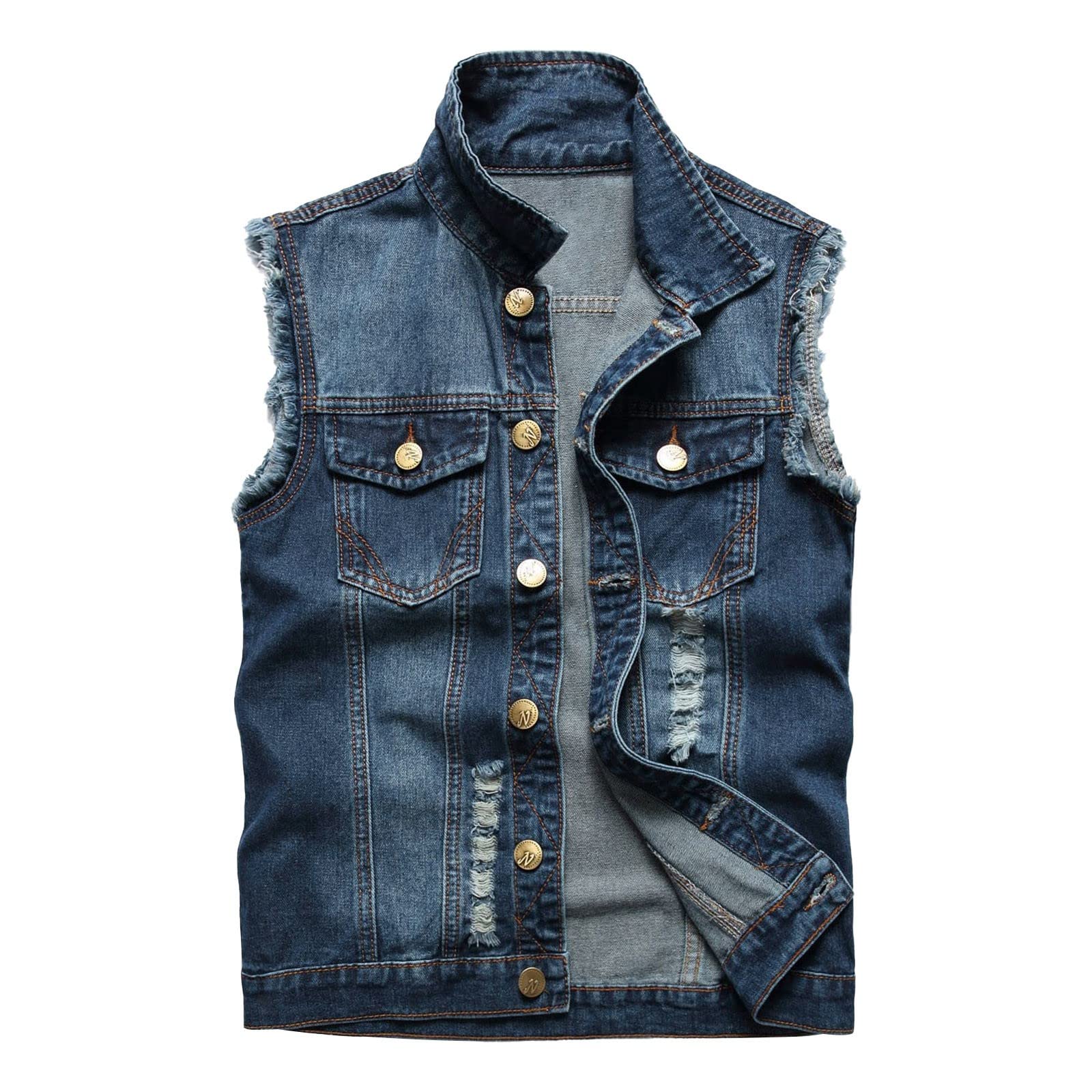 Generisch Camiseta sin mangas para hombre de verano, chaleco vaquero vaquero con botones, chaleco de vaquero vintage, sin mangas, chaqueta ajustada, ropa de calle, unisex, chaleco de trabajo, vaquero