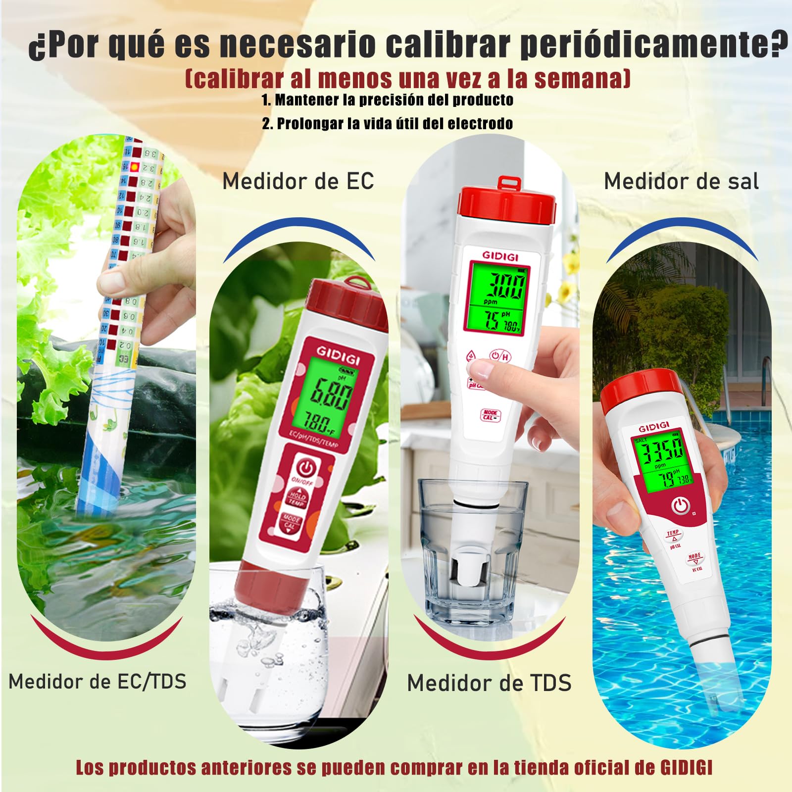 Solución de calibración EC TDS 5000μS/cm, 4 botellas de 50 ml para medidores EC TDS
