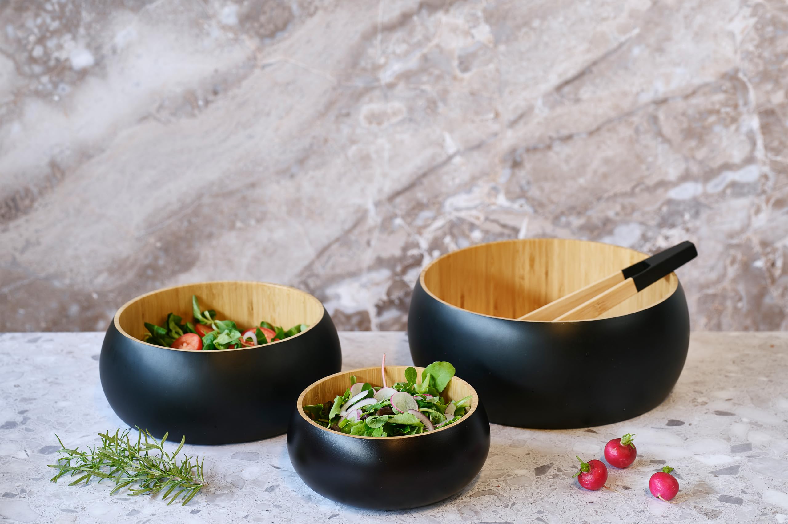 Cosy & Trendy Black&Wood Saladier en Bambou-D25Xh10Cm