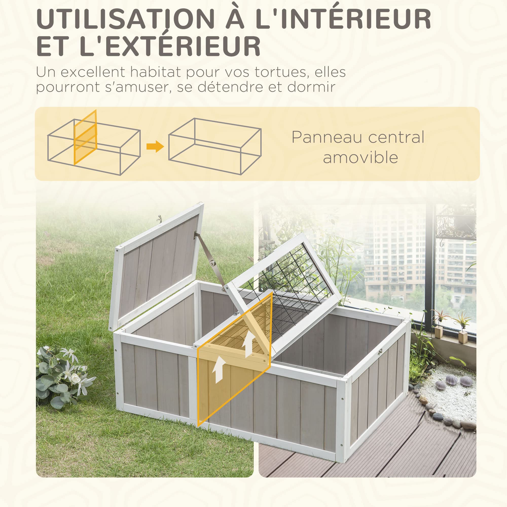 PawHut Maison enclos Cage pour Petit Animal Tortue avec 2 espaces dim. 91,5L x 61l x 33H cm - Bois de Sapin