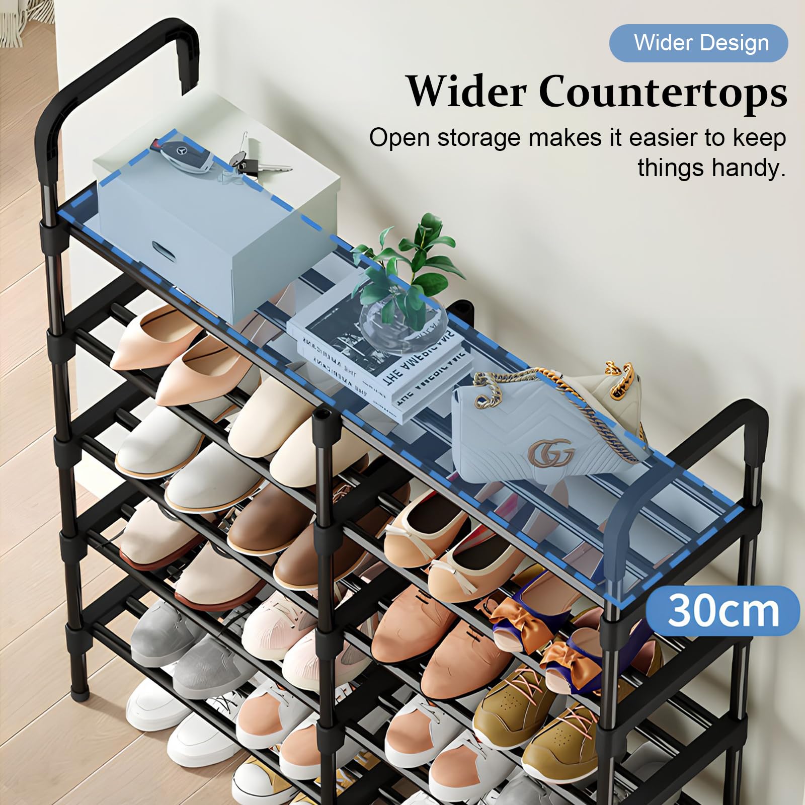 Scaffale Porta Scarpe in Metallo a 3 Ripiani - Scarpiera Aperta ed Organizzatore per Scarpe,Scarpiera Salvaspazio per 32 Paia di Scarpe, Organizer Scarpe Ripiano per Soggiorno, Corridoio