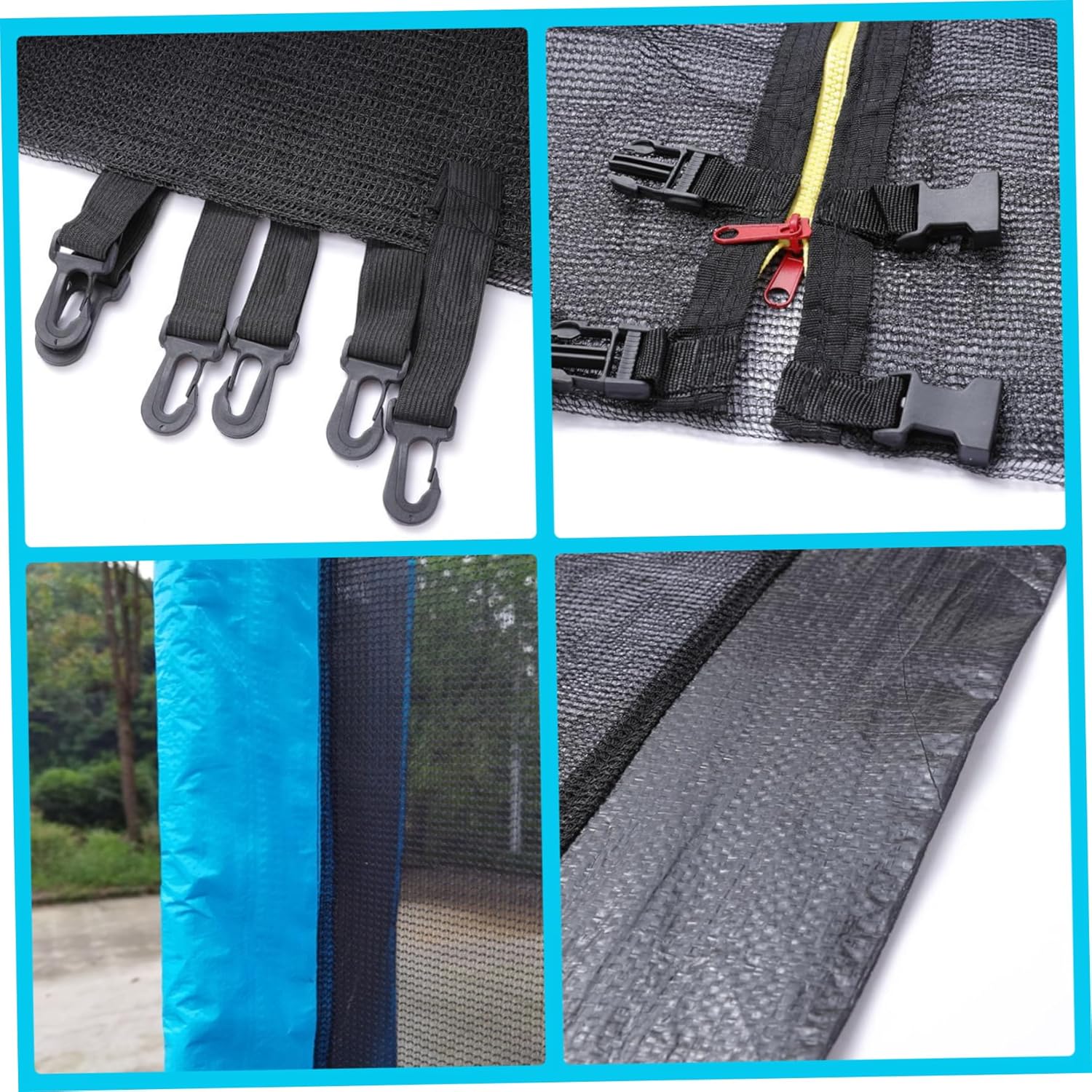 Trampoline Net Replacement, 8FT Weather-Resistant Safety Nets for 6 Poles Trampoline with Double-Headed Zippers, Protection Buckles & Enhanced Hook