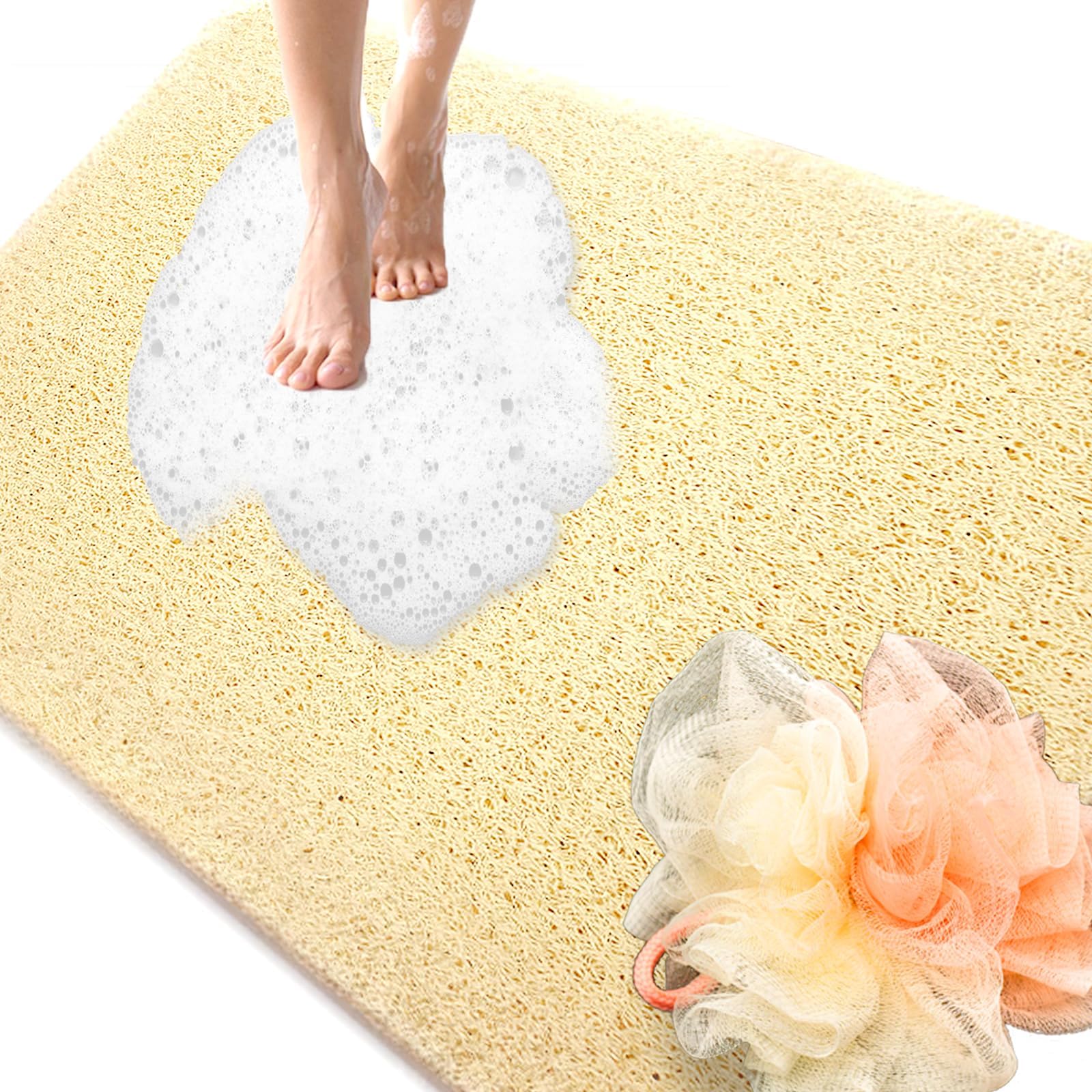 Alfombrillas de ducha antideslizantes para personas mayores, 24 x 47 pulgadas, tapete de lufa extra grande antideslizante para ducha, tapete de baño antideslizante para ancianos, color beige