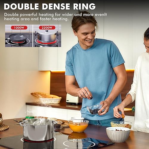 Miniatura 7 de Placa de cocina eléctrica de 24 pulgadas, 3 quemadores, estufa eléctrica de cerámica radiante con 9 niveles de calefacción, temporizador, bloqueo de