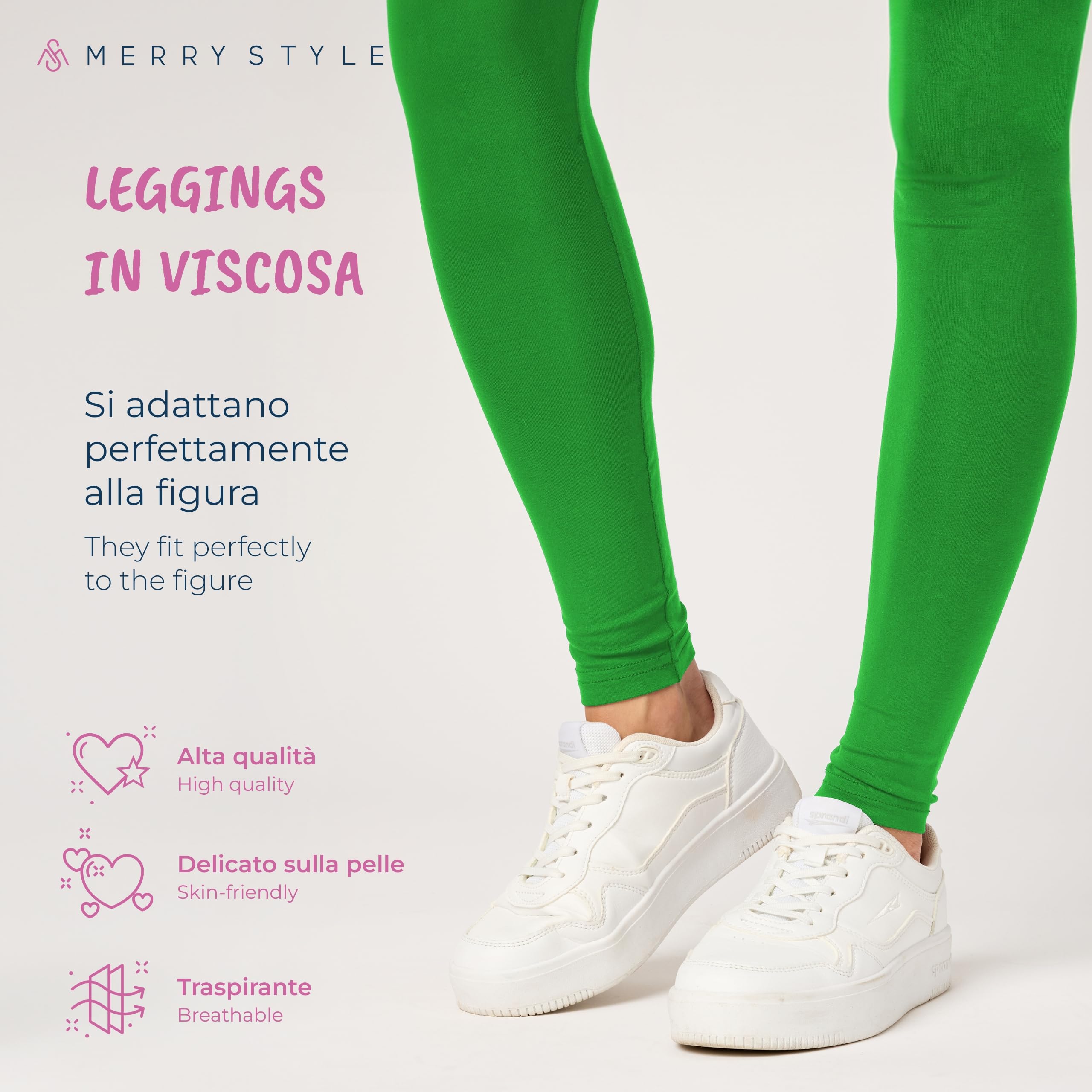 Merry Style Leggings Lunghi Donna in Viscosa con Elastan Ampia Pantaloni Donna Banda Elastica Leggins Donna per Casa Palestra Tempo Libero MS10-143
